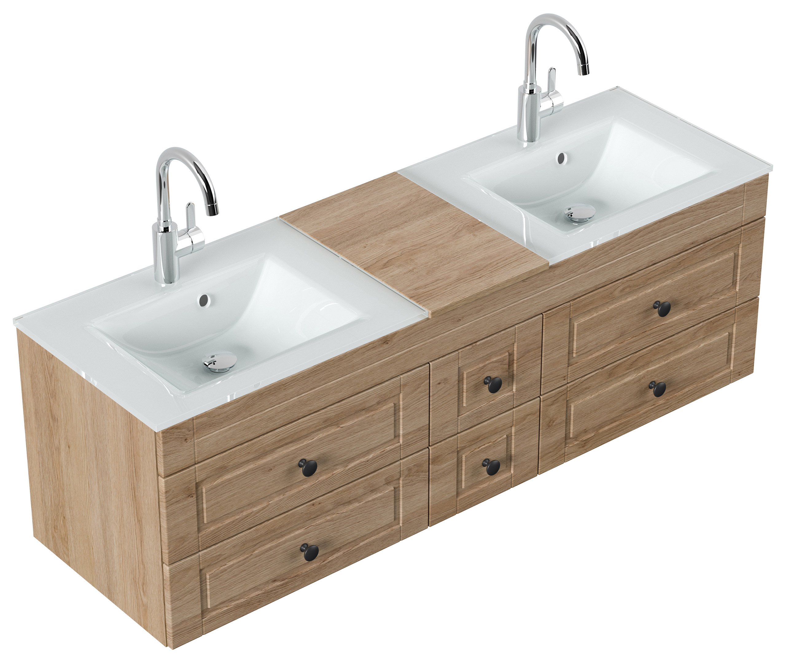 Badmöbel Vitro XL Cottage Doppel-Glasbecken SoftClose eiche hell