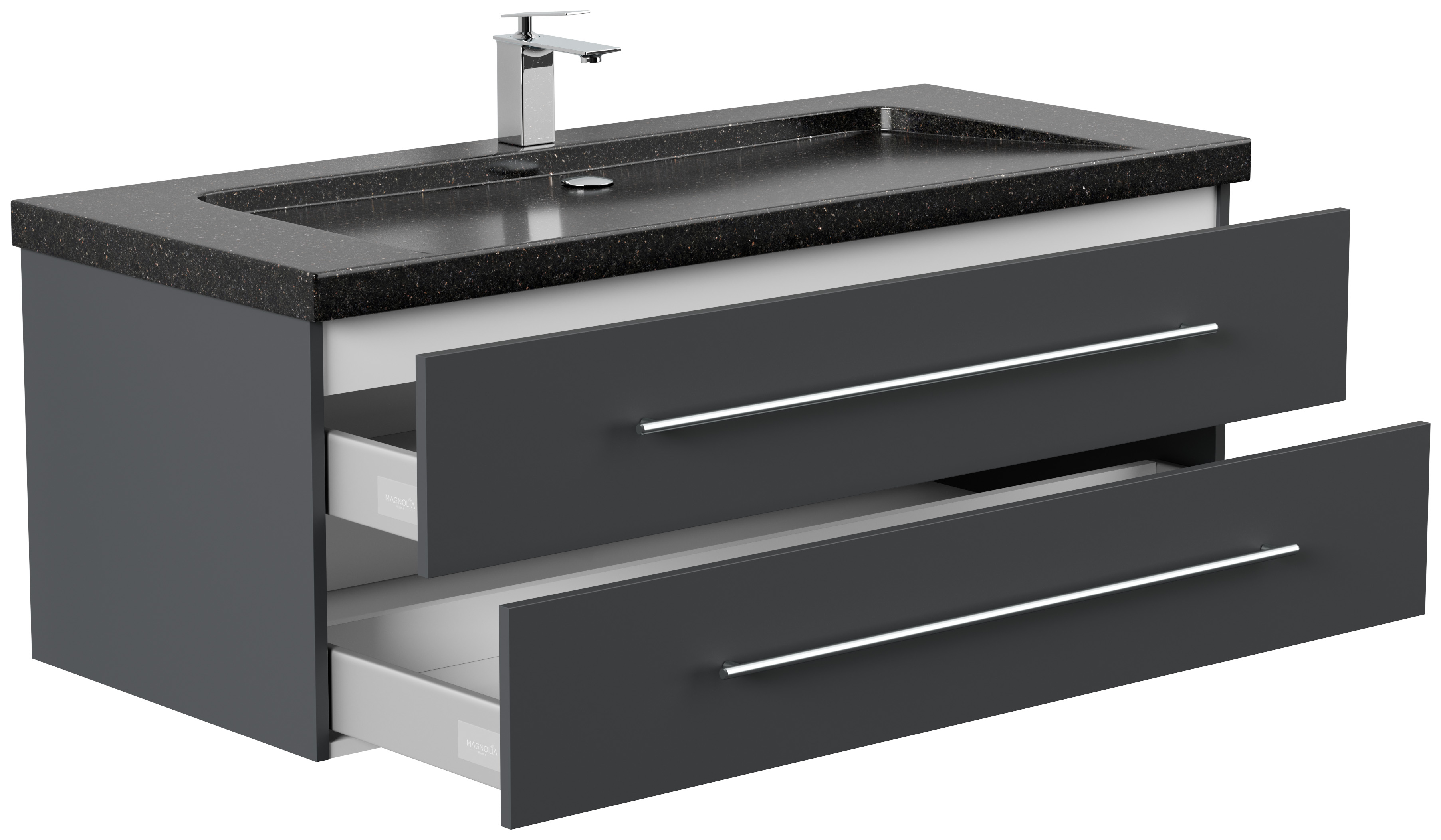 Badmöbel Granit Galaxy Black Damo 130 cm 1 Hahnloch SoftClose grafit
