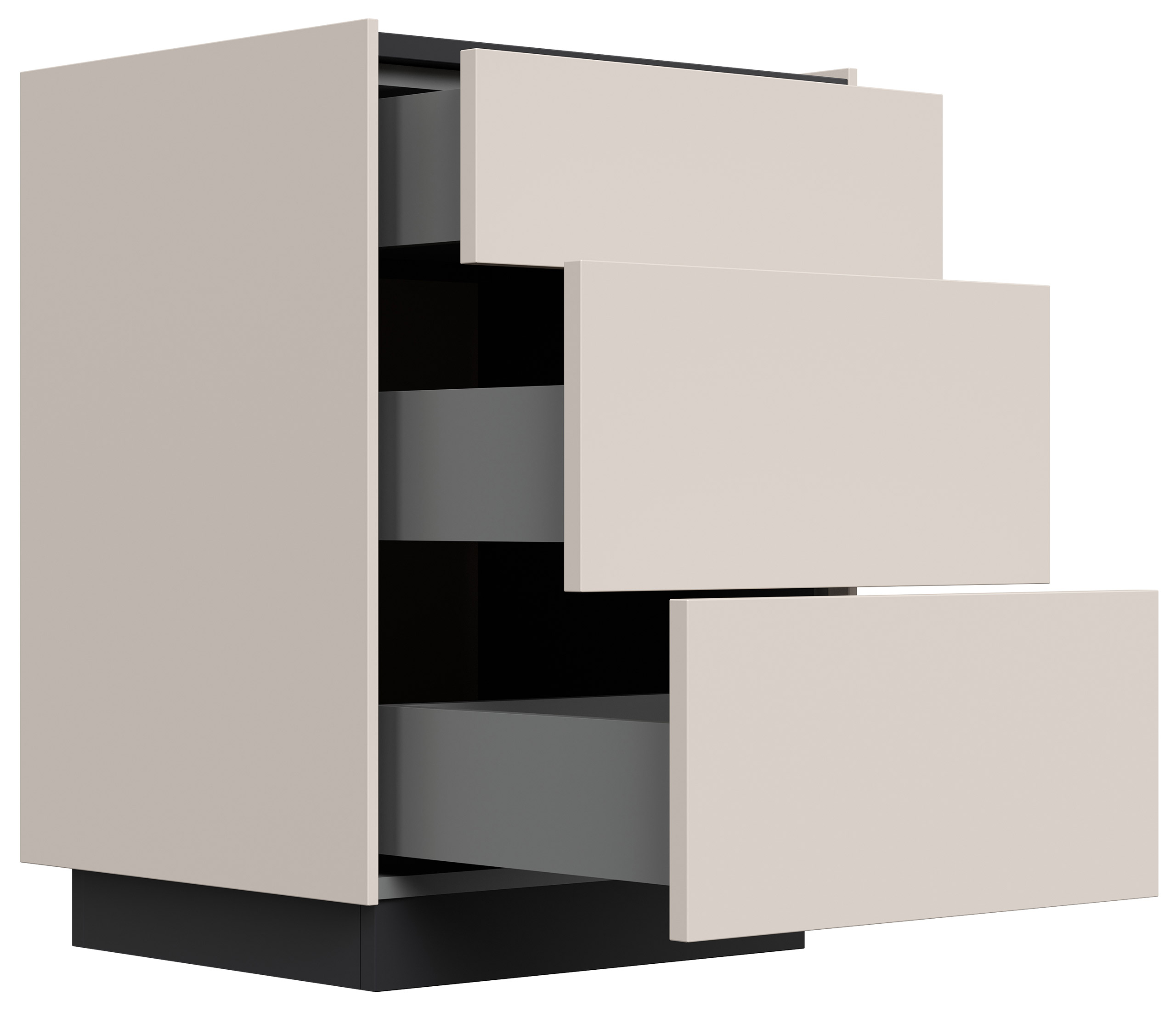Nachttisch Lux M 50cm, 3 Pushauszüge lackiert Creme Grafit für Boxspringbett
