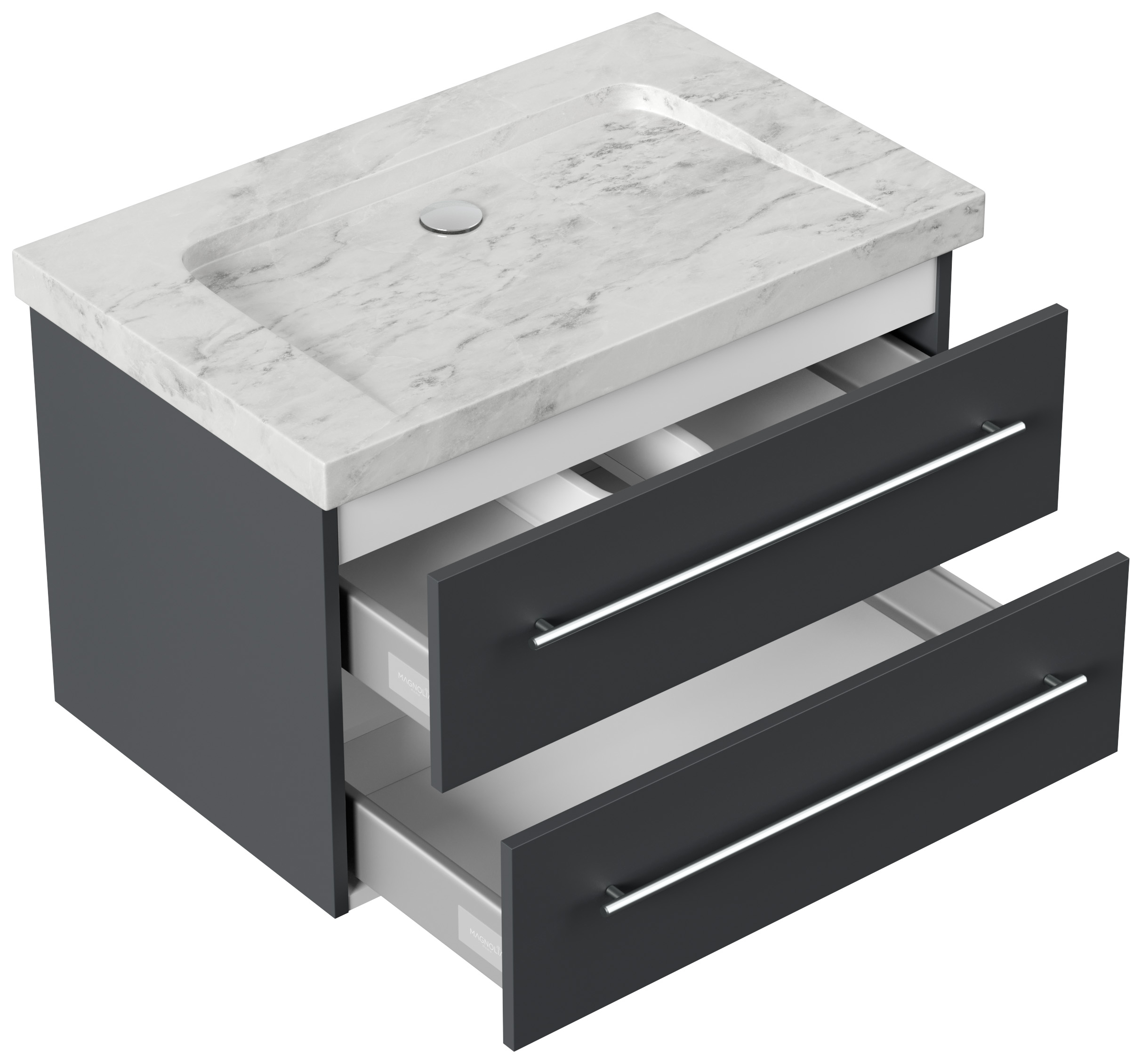Badmöbel Marmor Carrara White Damo 75 cm ohne Hahnloch SoftClose grafit