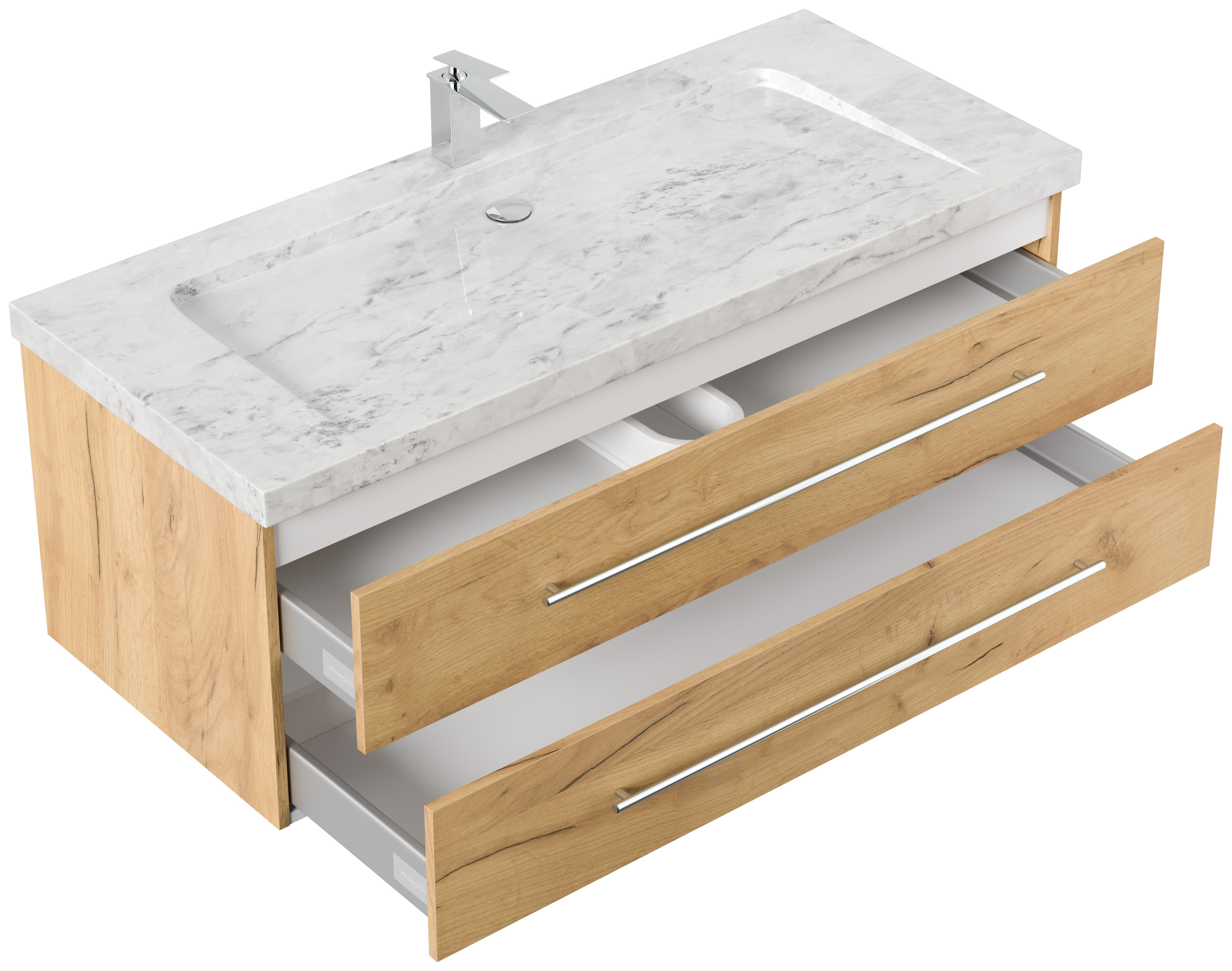 Badmöbel Marmor Carrara White Damo 130 cm 1 Hahnloch SoftClose eiche gold
