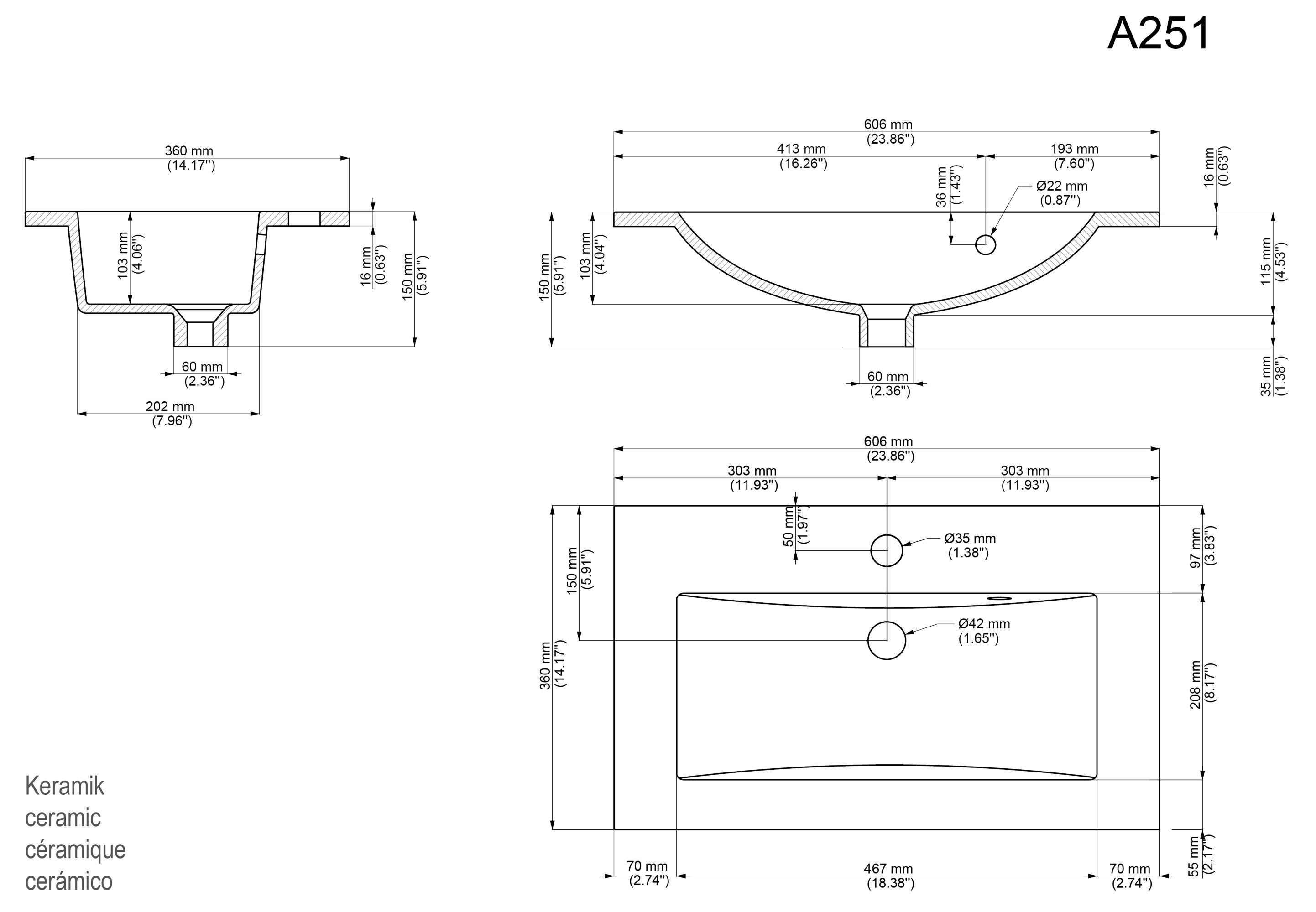 Badmöbel Mars 600 2-teilig mit LED Spiegel SlimLine SoftClose anthrazit gemasert