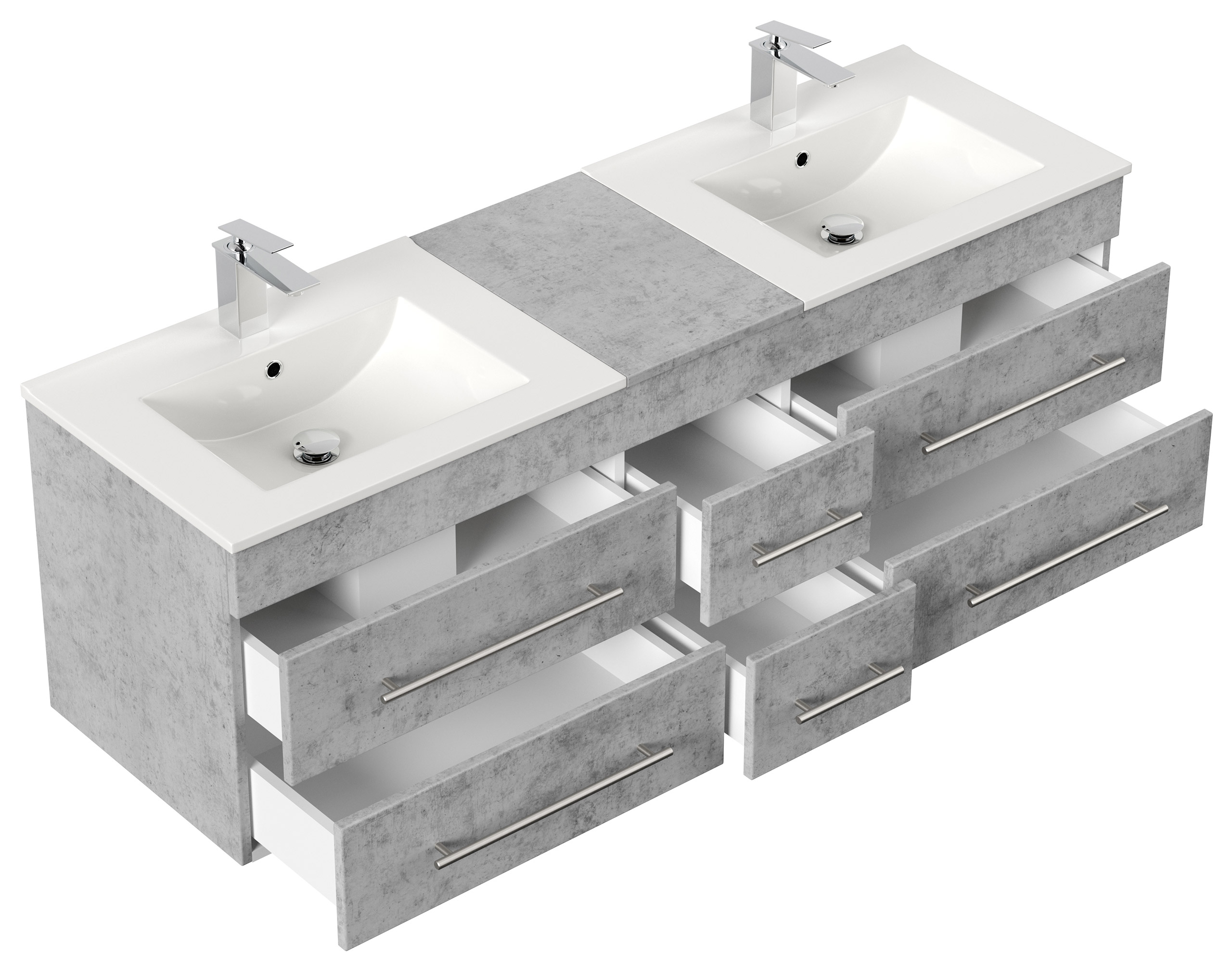 Badmöbelset Komplett Roma XL 4-teilig inkl. LED-Spiegel SoftClose beton