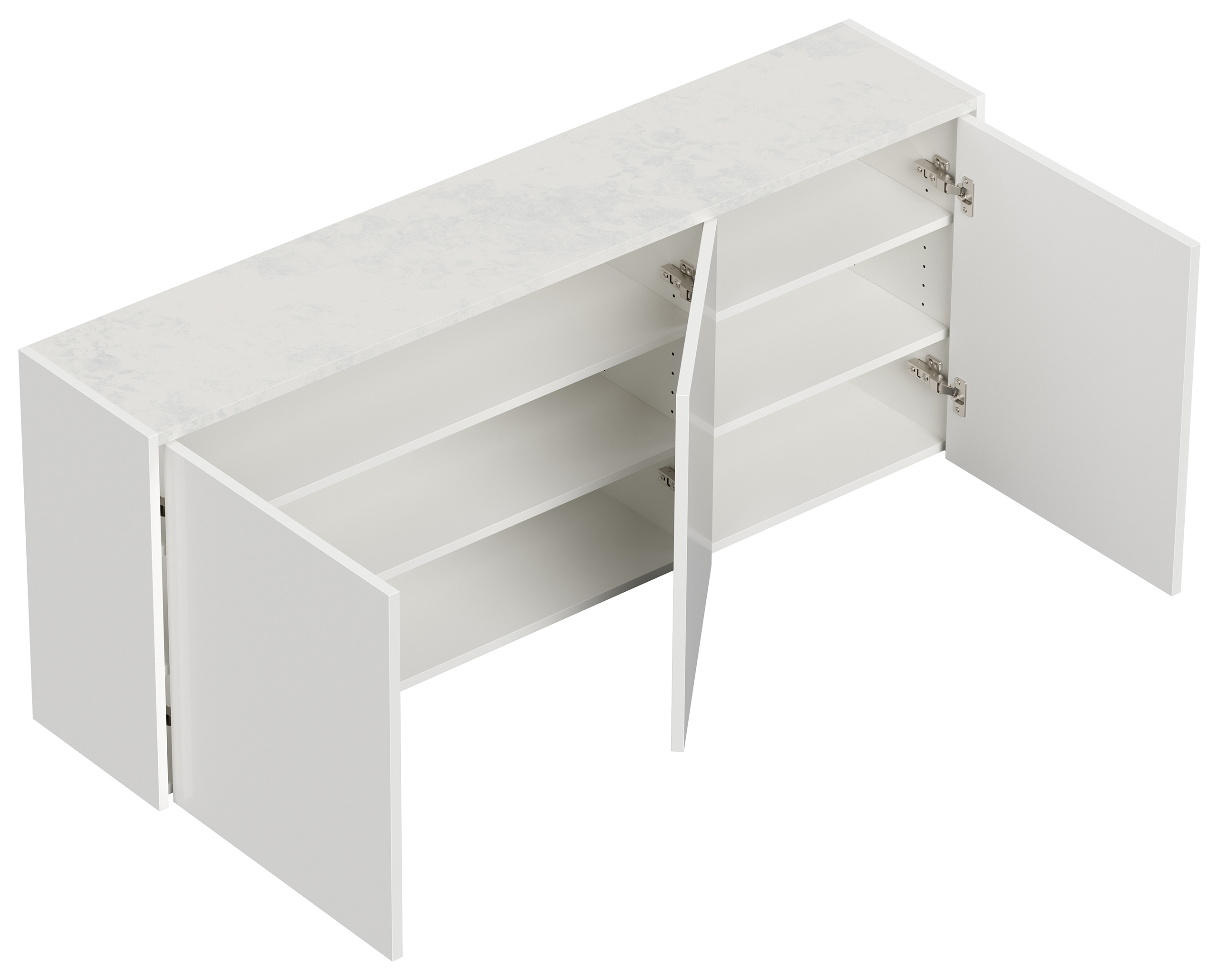 Premium Schuhschrank Alba-XL Quarztop 3 Türen 18 Paar Weiss Hochglanz