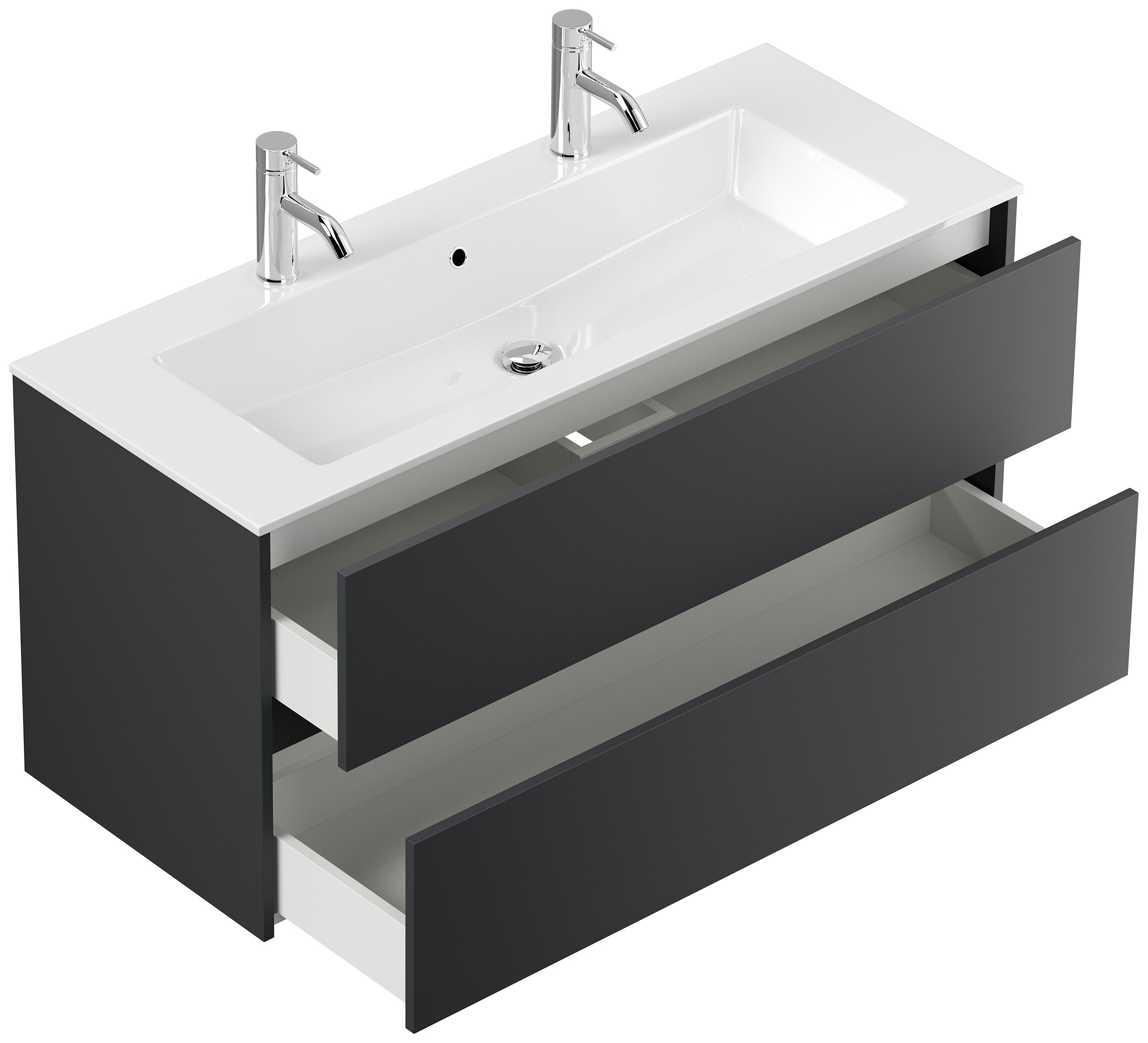 Doppel-Badmöbel Set Taifun 4tlg.120cm LED Spiegel 3er Boxen & Hochschrank Grafit