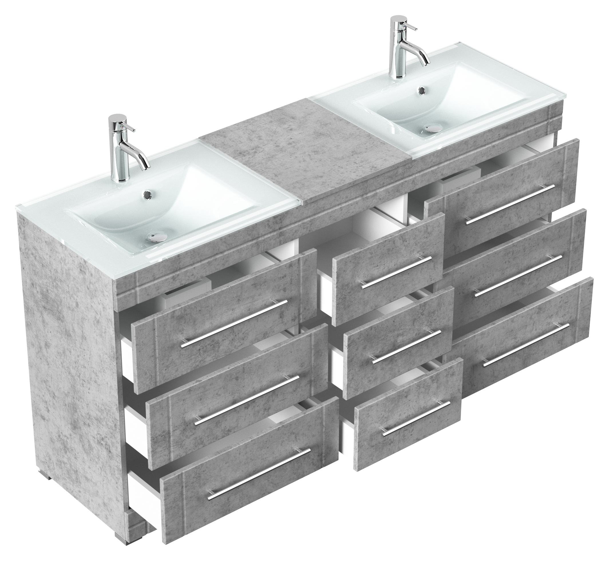 Stand Doppel Badmöbel Vitro Modern inkl. Glasbecken SoftClose beton