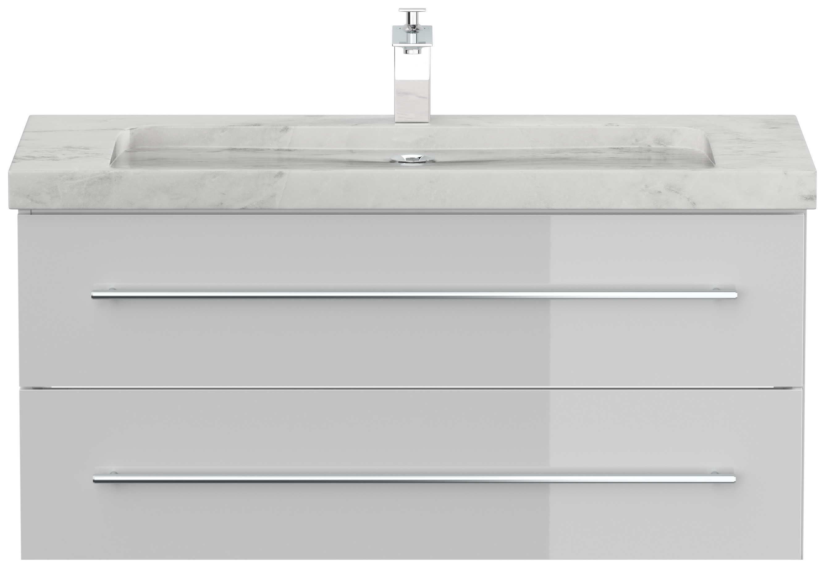 Badmöbel Marmor Carrara White Damo 100 cm 1 Hahnloch SoftClose weiß hochglanz