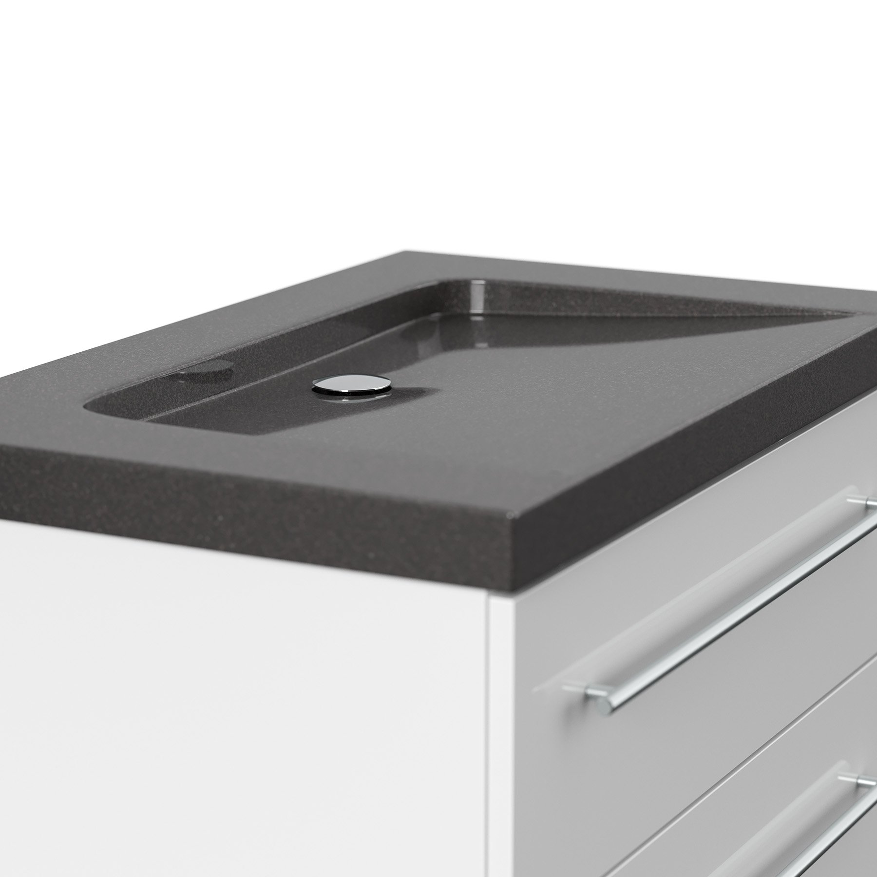 Badmöbel Granit India Black Damo 75 cm ohne Hahnloch SoftClose weiß hochglanz