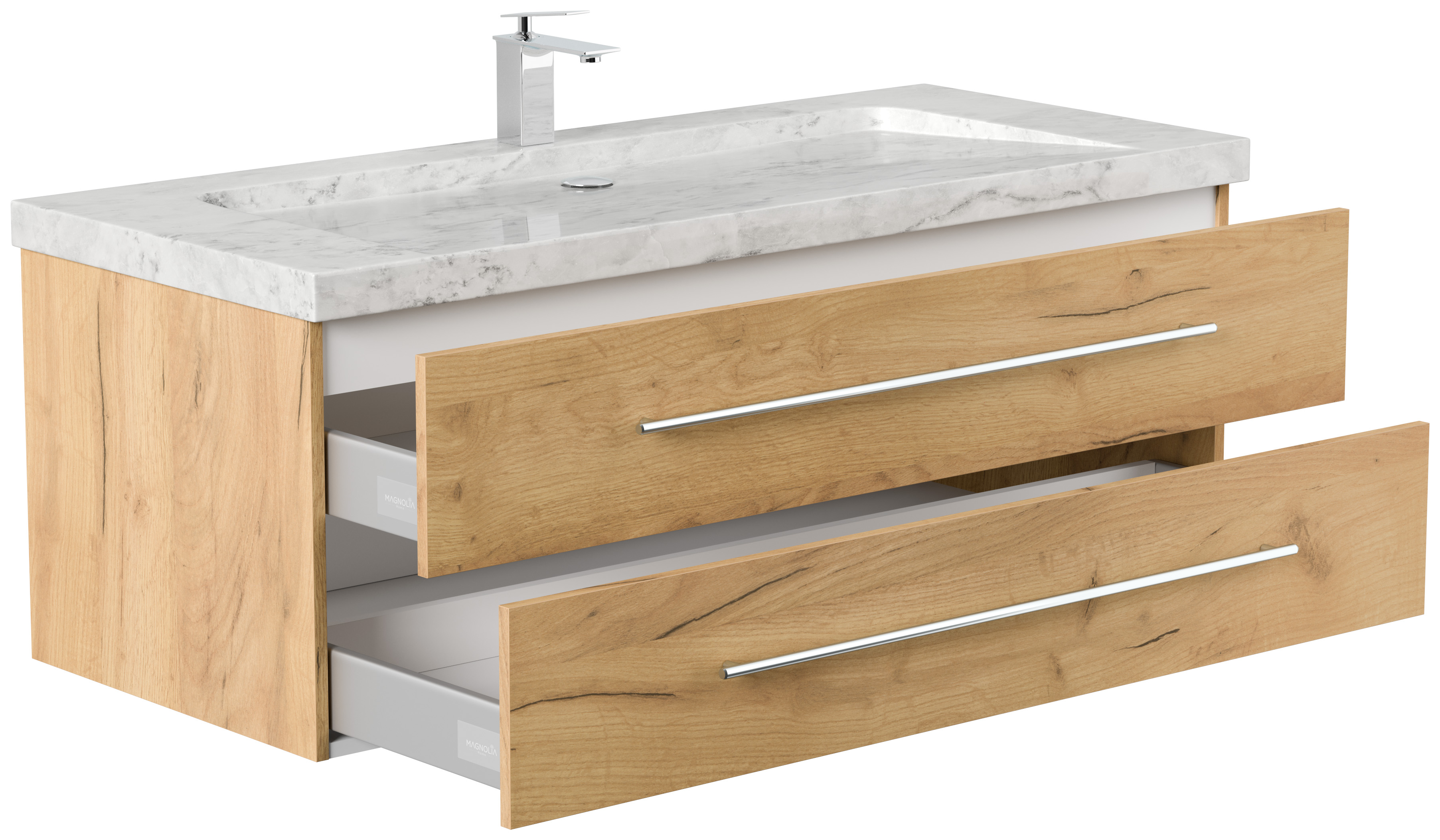 Badmöbel Marmor Carrara White Damo 130 cm 1 Hahnloch SoftClose eiche gold