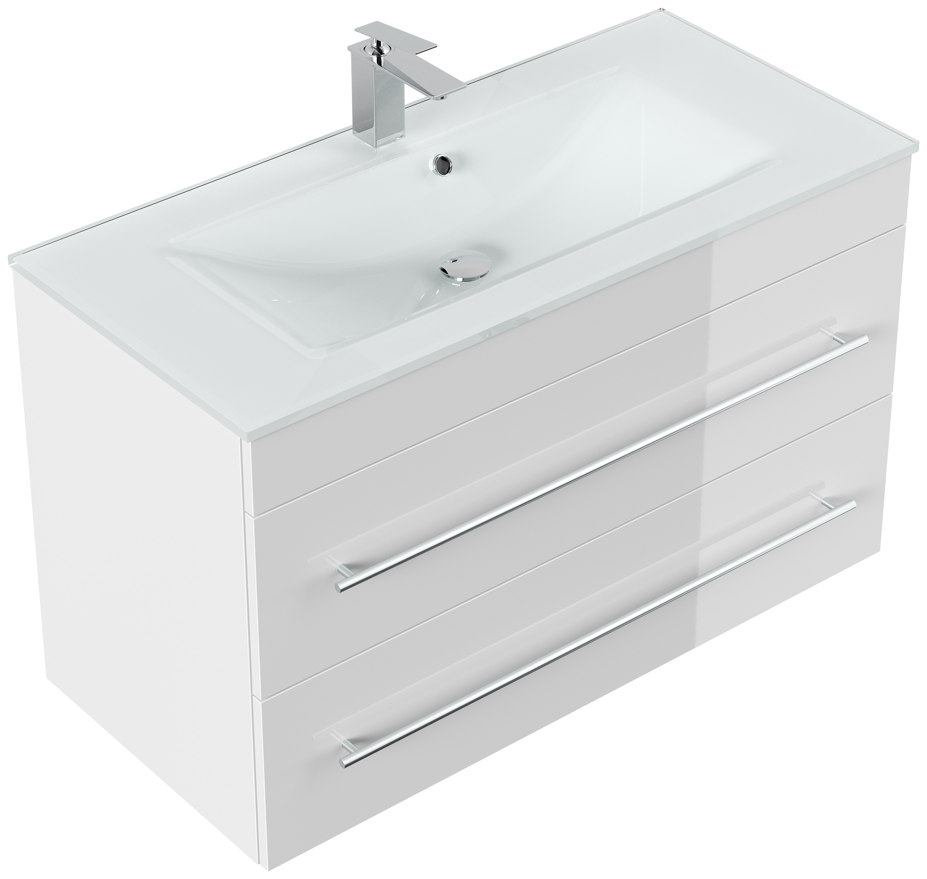 Badmöbel Vitro 1000 mit Glaswaschbecken SoftClose weiss hochglanz
