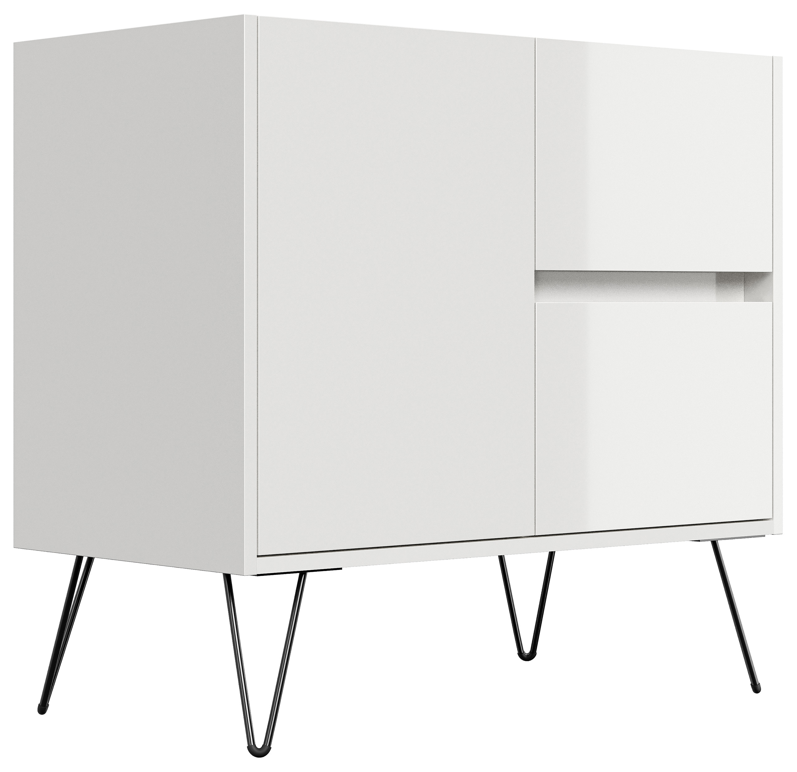 Raumwunder S Sideboard Kommode Greifraum 80cm 2 SoftClose 1 Tür Weiß/Eiche Top