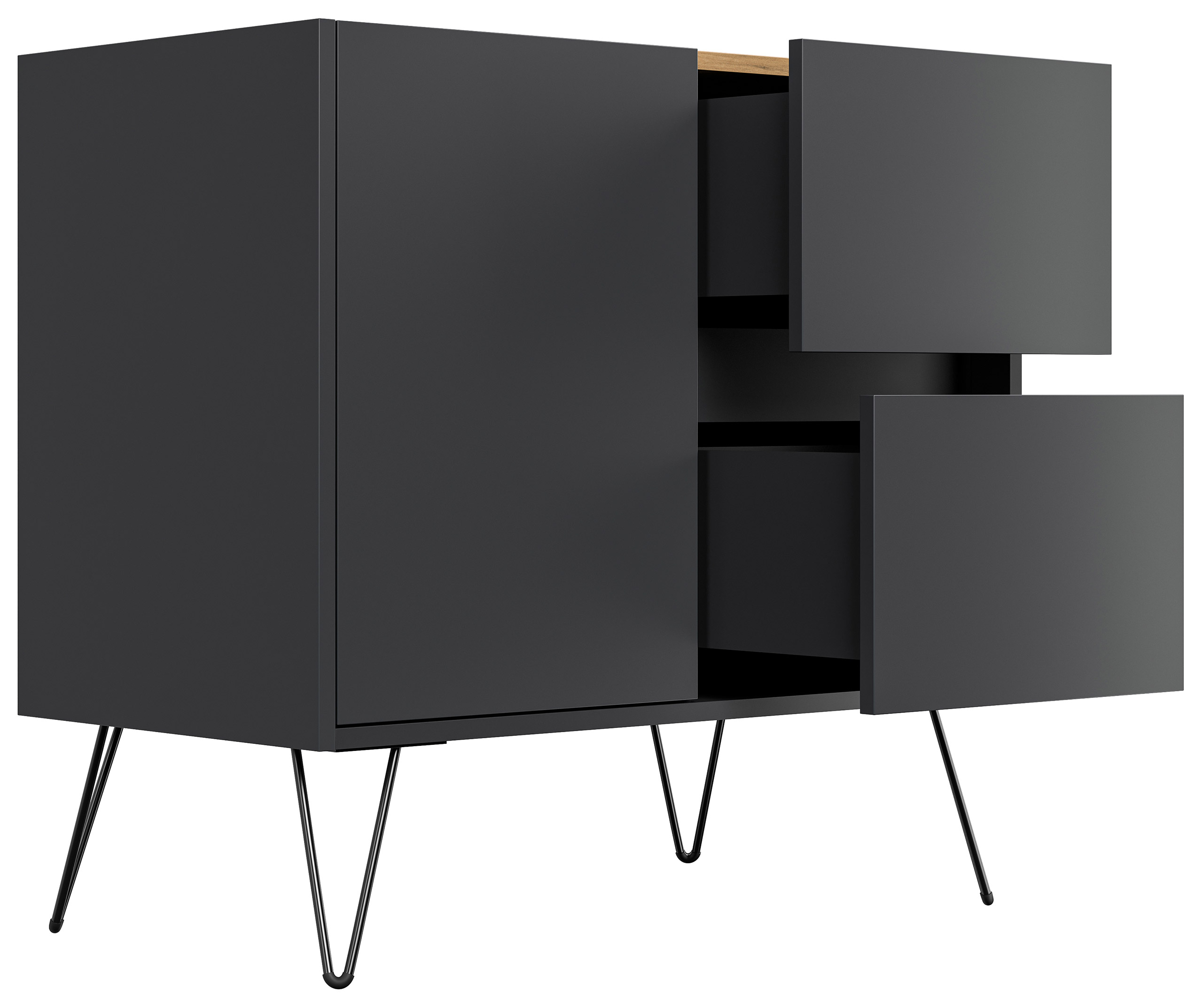 Raumwunder S Sideboard Kommode Greifraum 80cm 2 SoftClose 1 Tür Grafit/Eiche Top