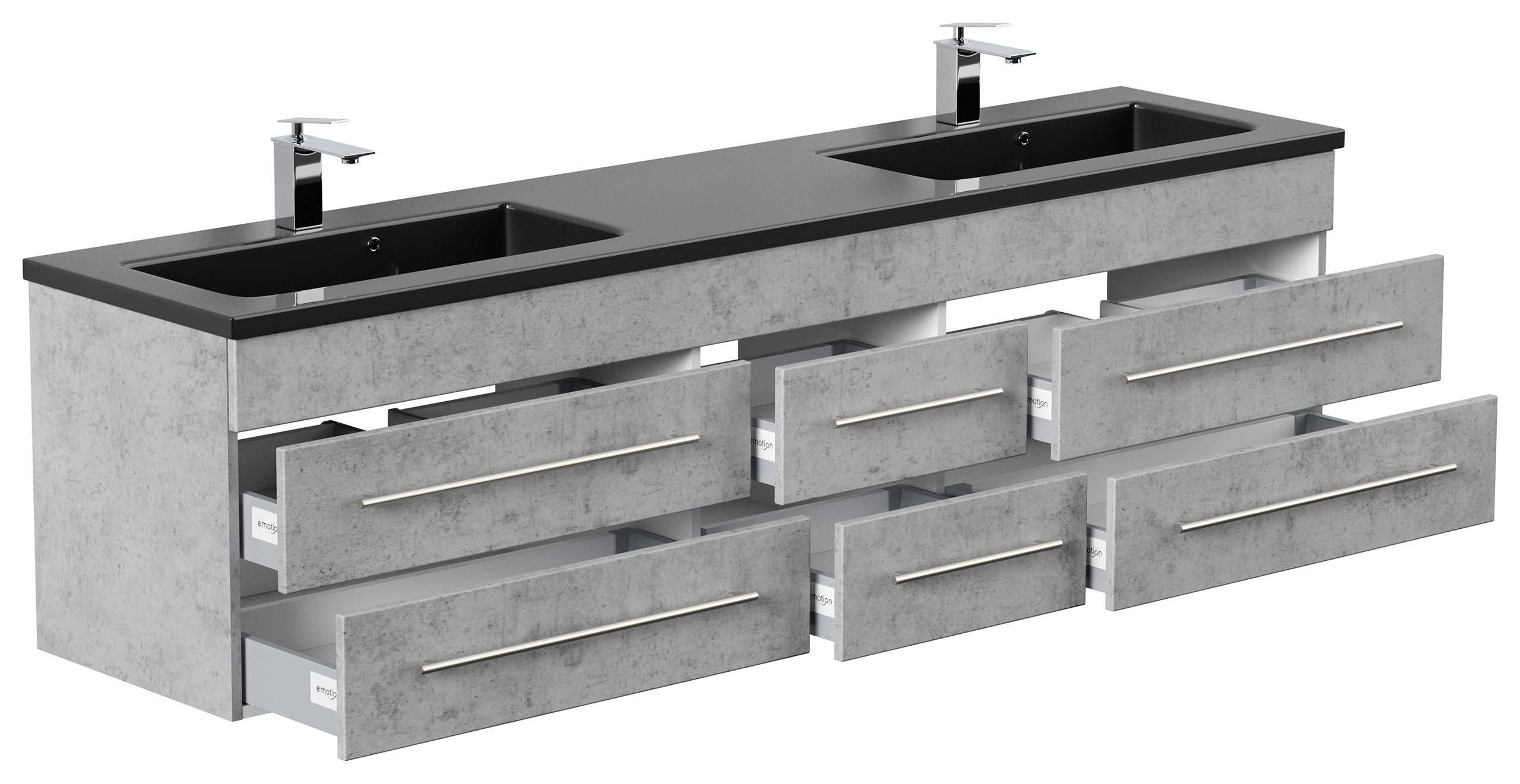 Badmöbel Compose 200 schwarzes Waschbecken SoftClose beton