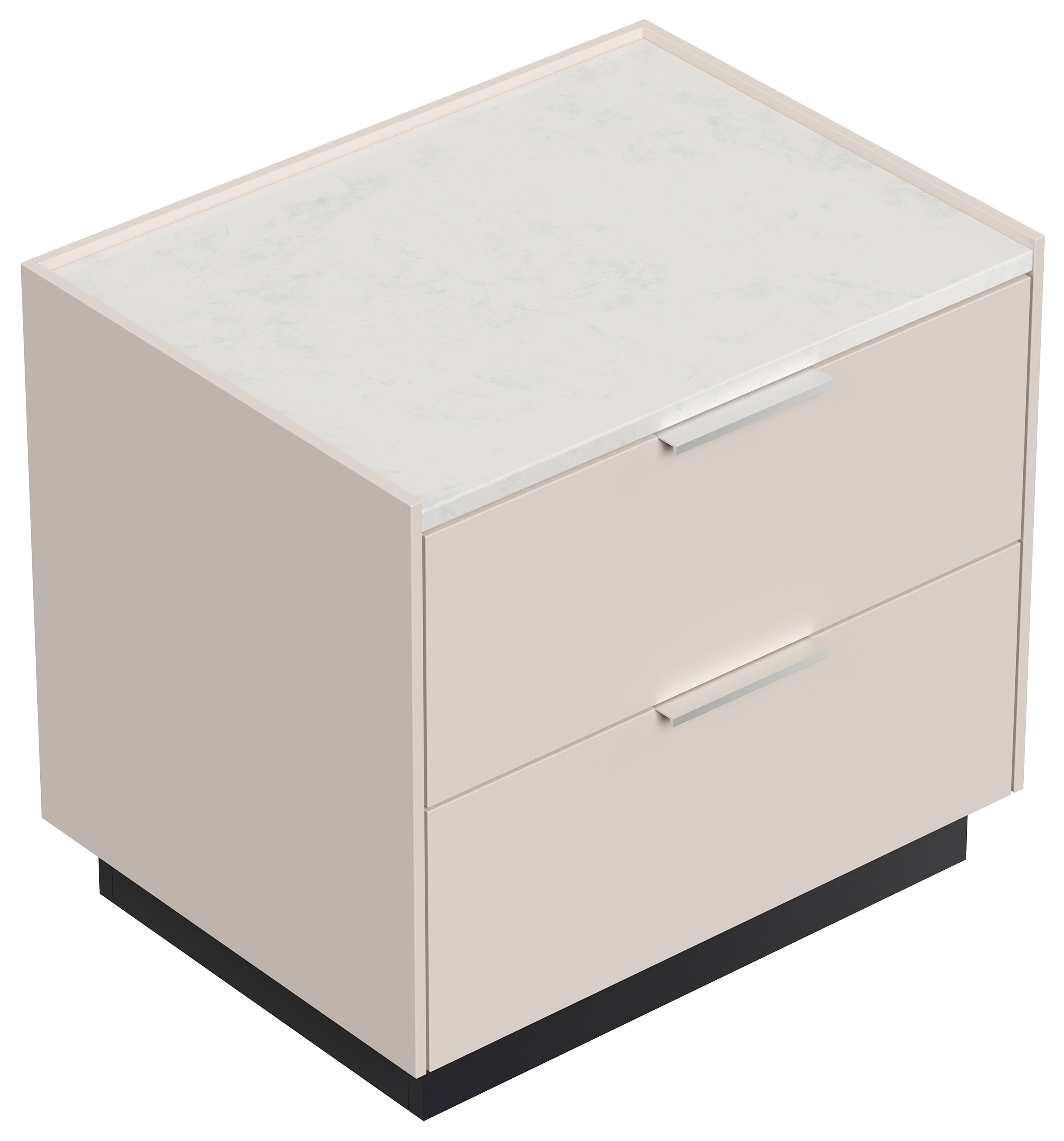 Nachttisch Kommode Artem 60cm, Quarztop, 2 Softeinzüge lackiert Creme Grafit