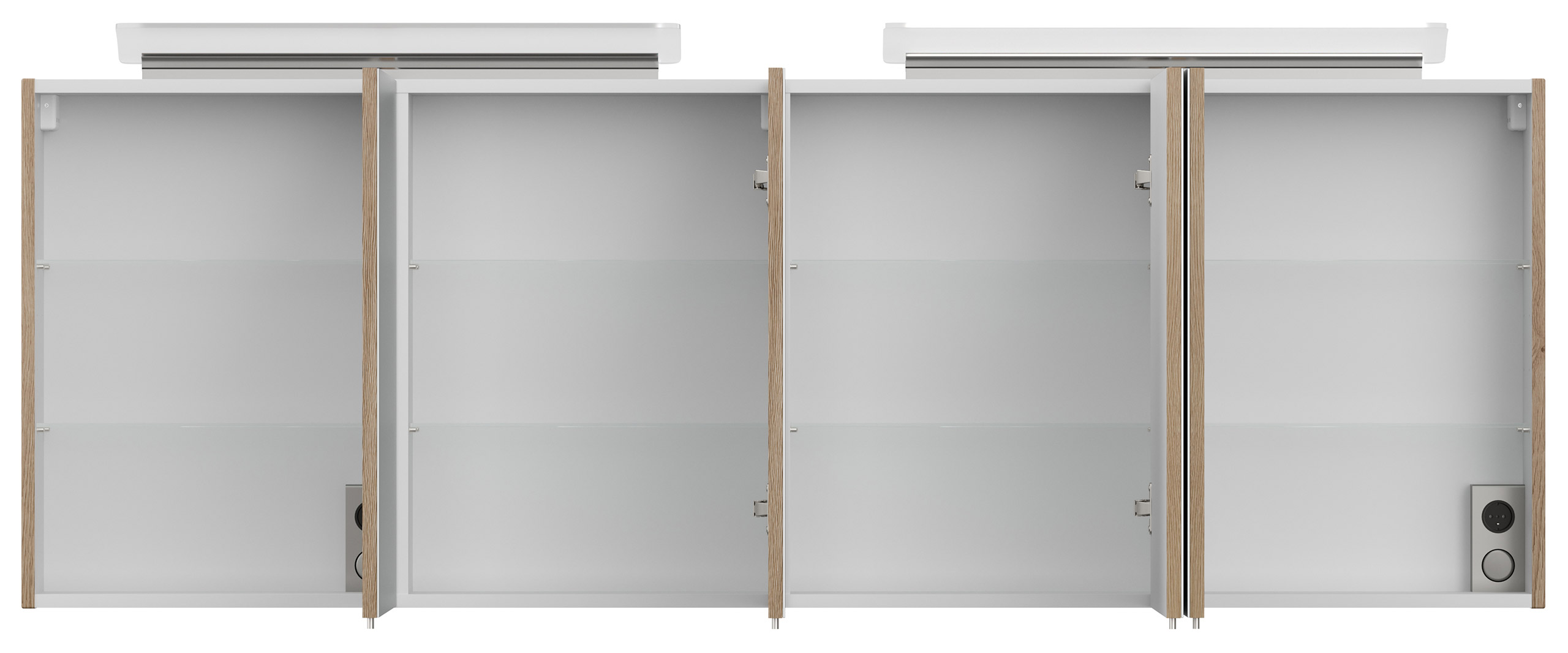 Spiegelschrank 180cm mit Acryl-Lampe und Glasböden Eiche hell