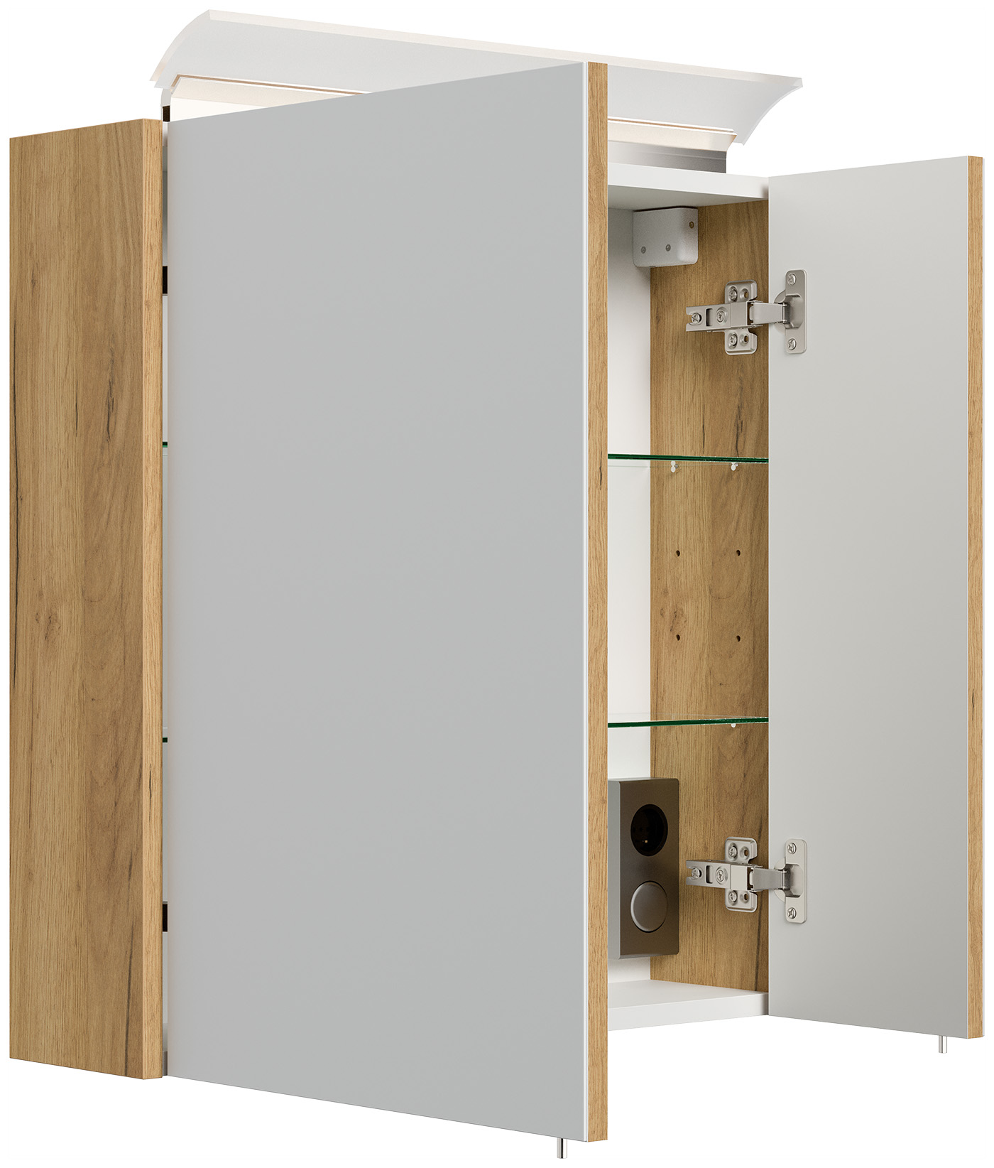 Spiegelschrank 60cm inkl. Design LED-Lampe und Glasböden eiche gold
