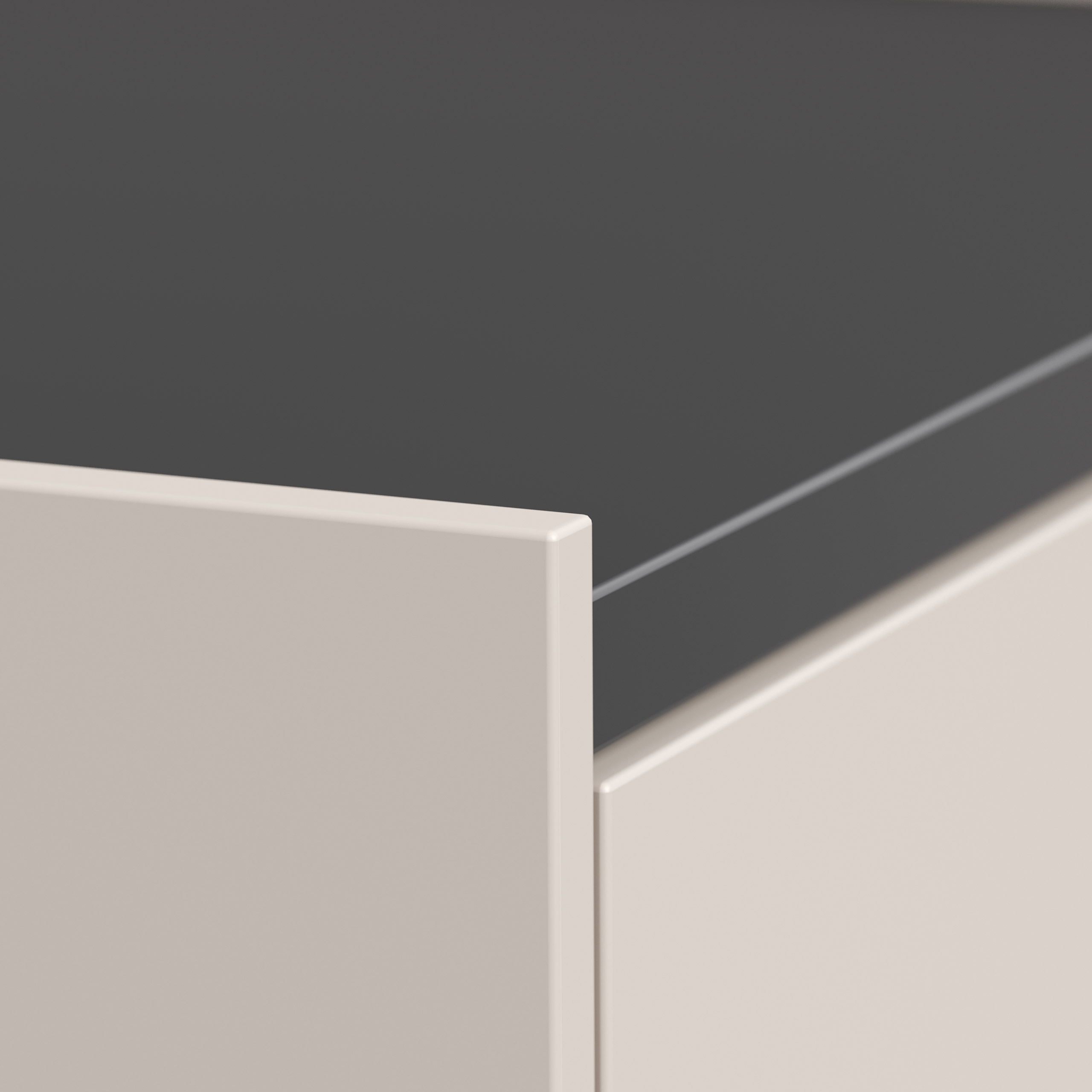 Nachttisch Lux M 50cm, 3 Pushauszüge lackiert Creme Grafit für Boxspringbett