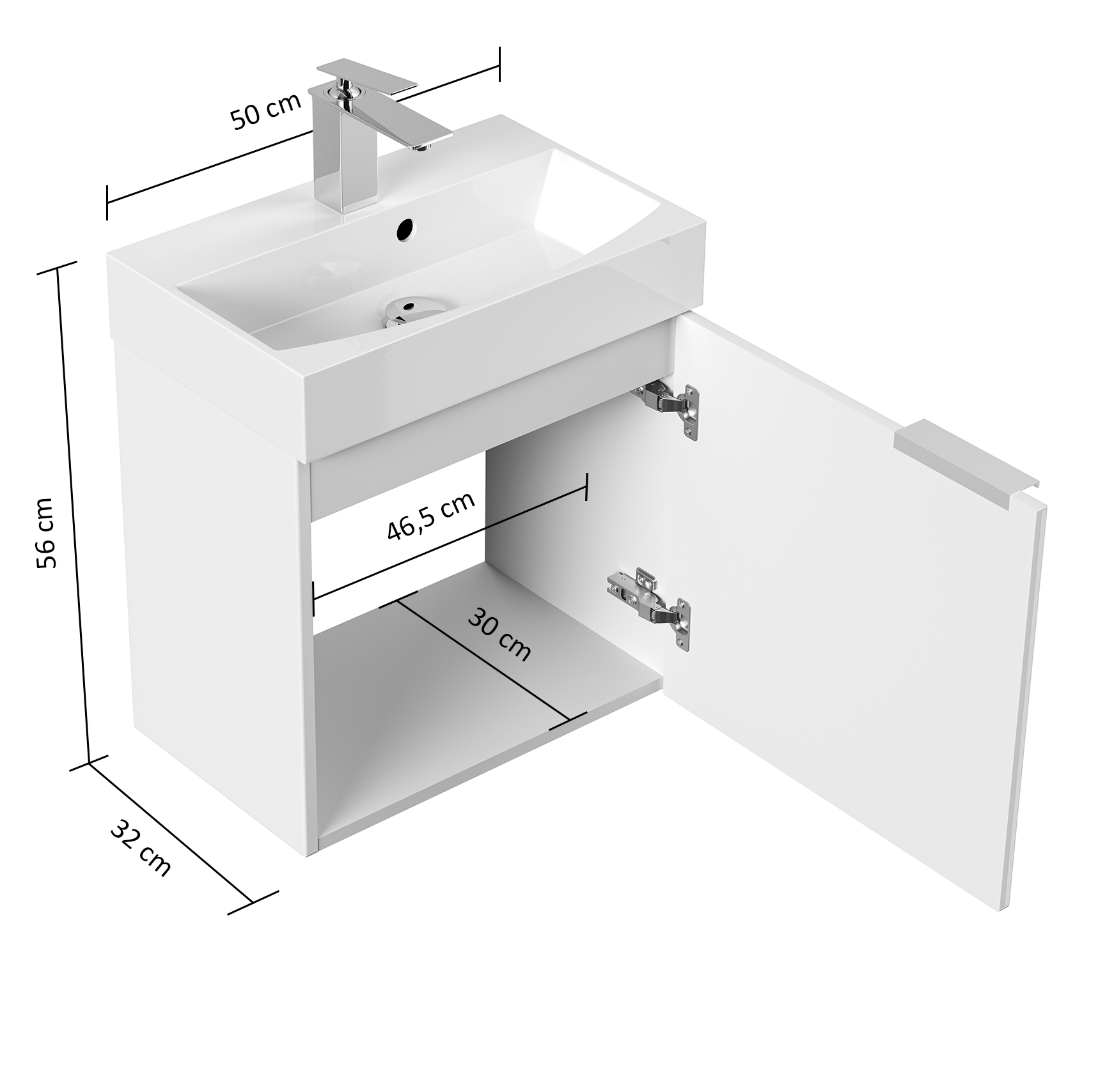 Gäste WC Badmöbel Kubus Slimline 50cm SoftClose weiß hochglanz
