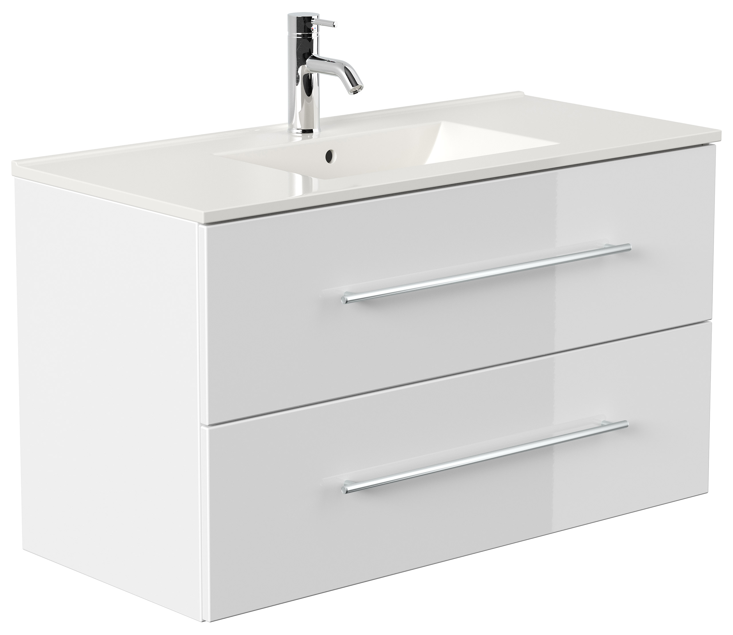 Badmöbel-Set Firenze 100 2 tlg. inkl. Spiegelschrank SoftClose weiß hochglanz