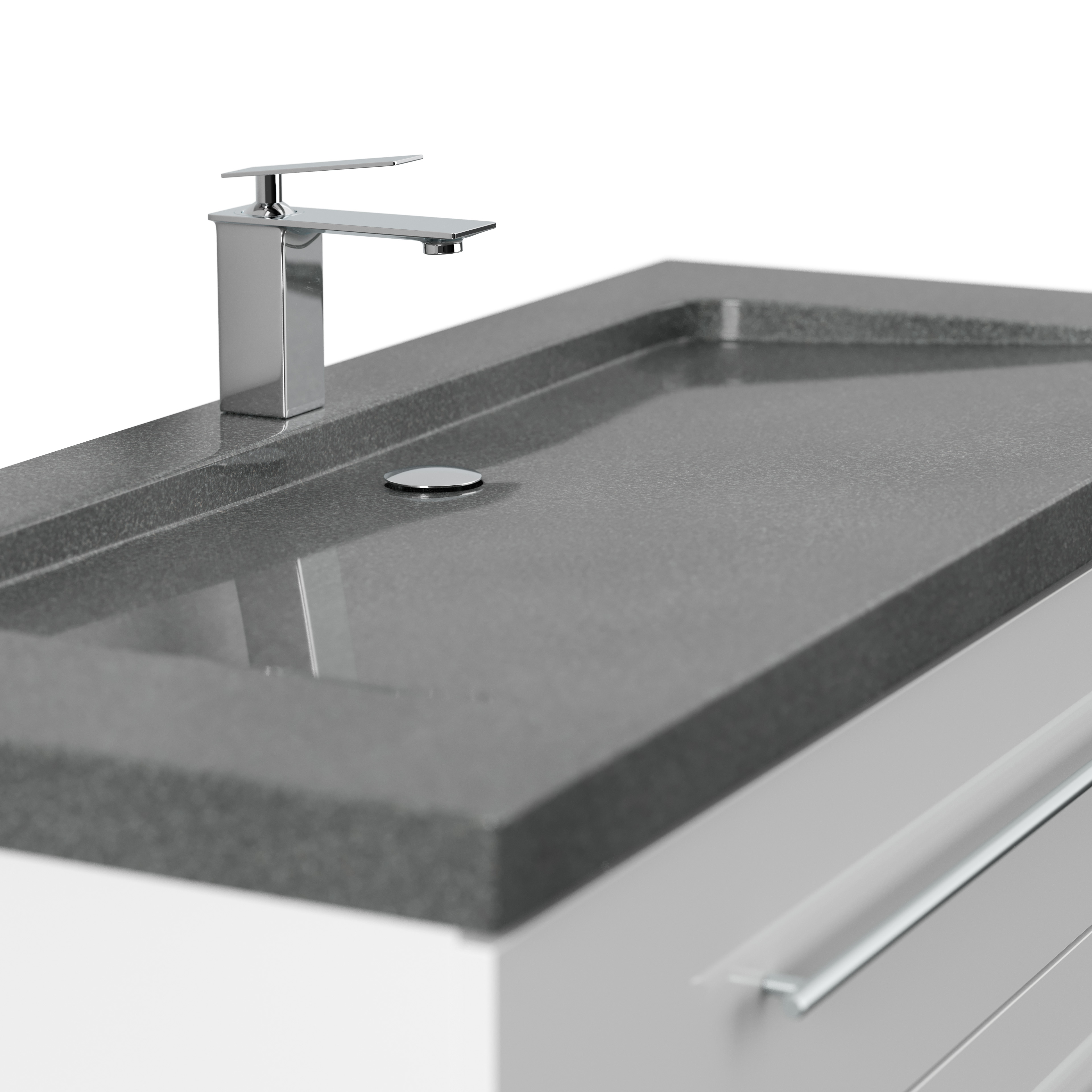 Badmöbel Granit G654 Damo 130 cm 1 Hahnloch SoftClose weiß hochglanz