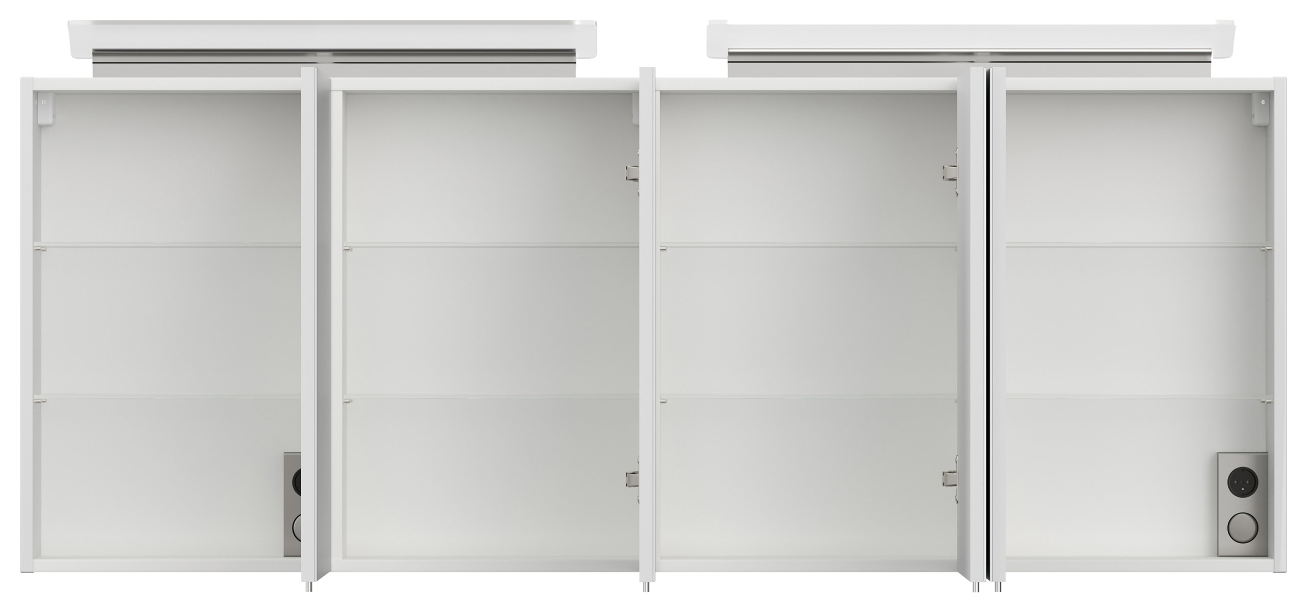 Spiegelschrank 160cm mit Acryl-Lampe und Glasböden Weiss hochglanz