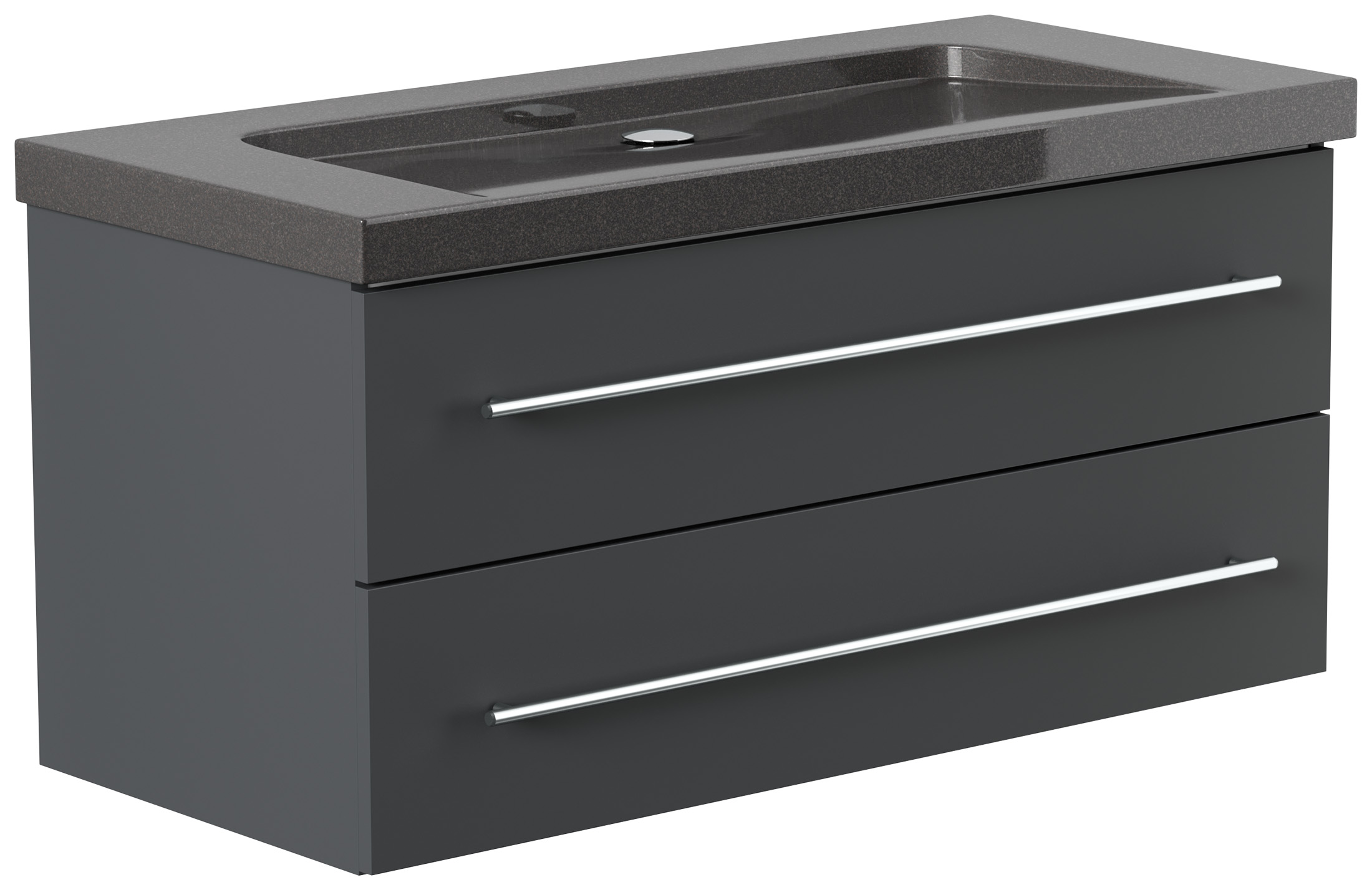 Badmöbel Granit India Black Damo 100 cm ohne Hahnloch SoftClose grafit