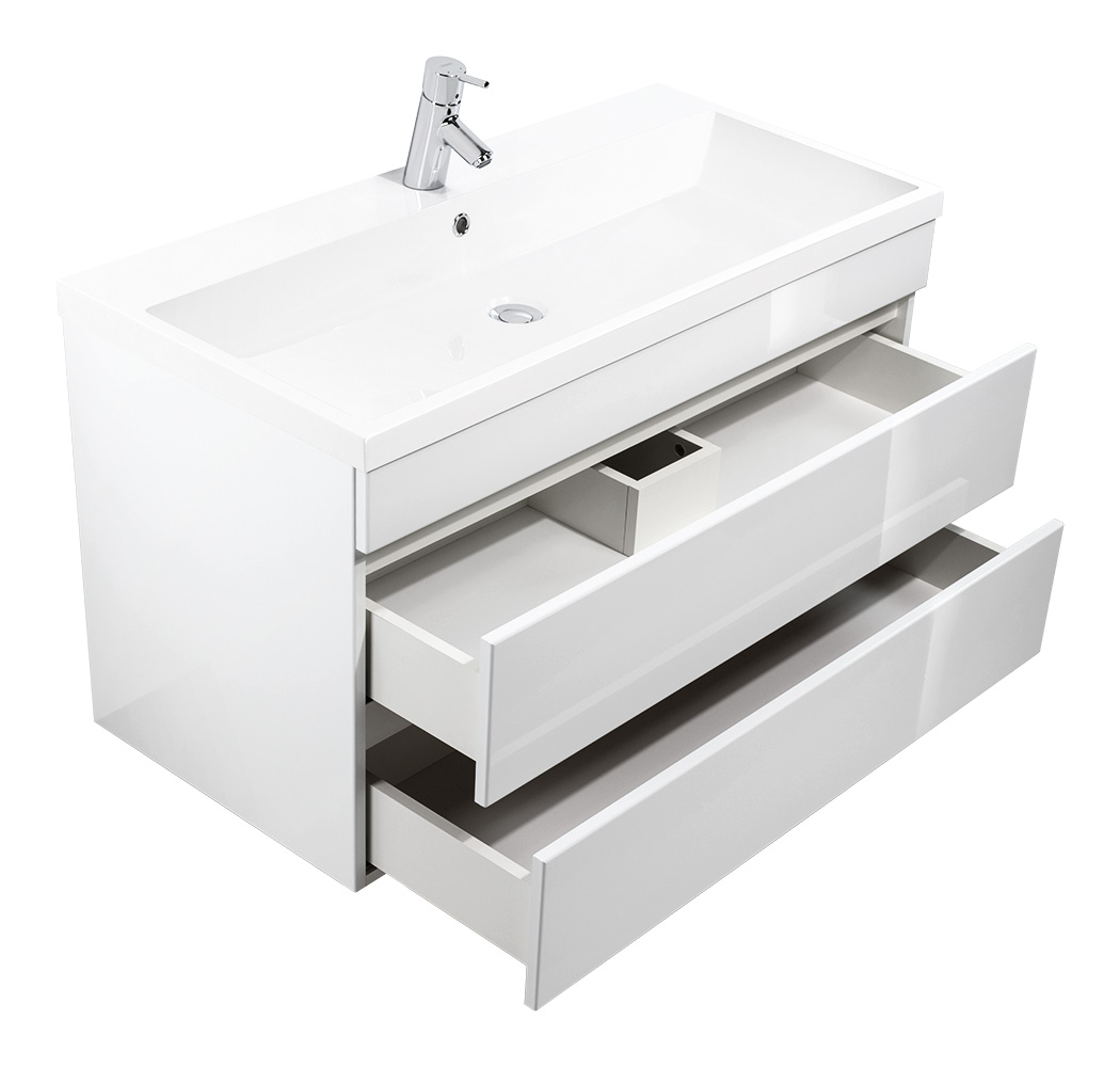 Badmöbel Via 100 SoftClose weiss hochglanz mit grifflosen Schubladen