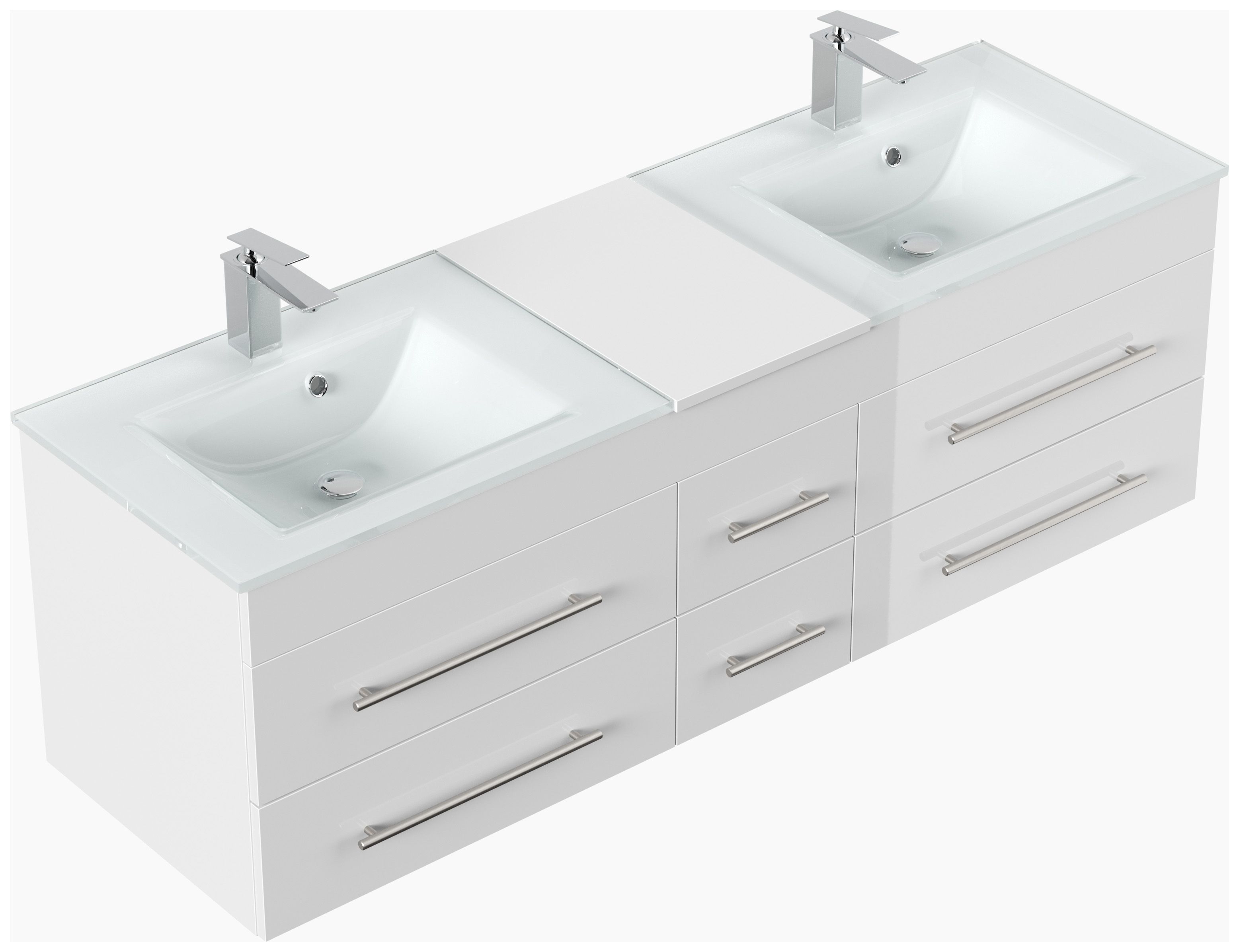 Badmöbel Vitro XL mit Doppel-Glasbecken SoftClose weiss hochglanz