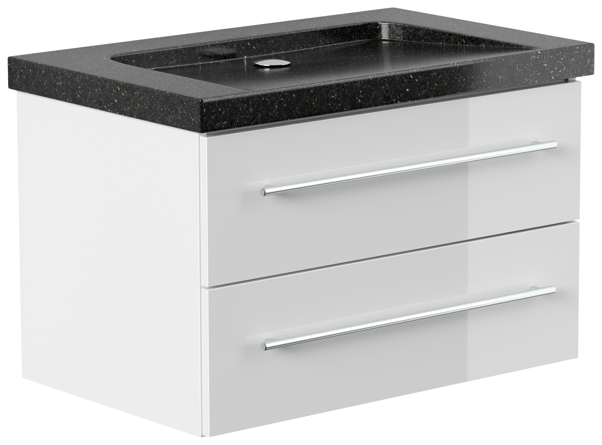 Badmöbel Granit Galaxy Black Damo 75 cm ohne Hahnloch SoftClose weiß hochglanz