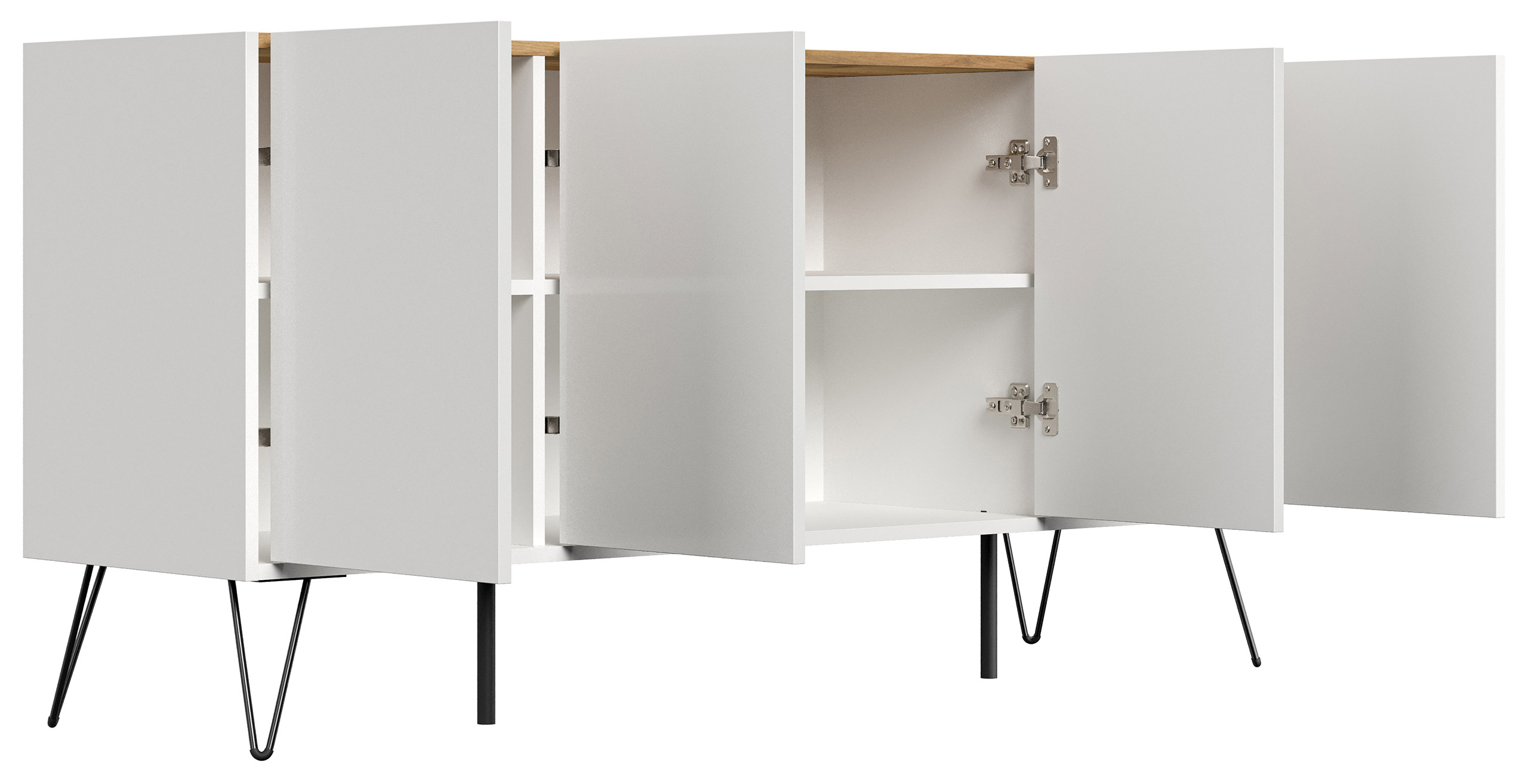Raumwunder XL Sideboard Kommode Maxim 155cm stehend 4 Türen Grafit/Eiche Top