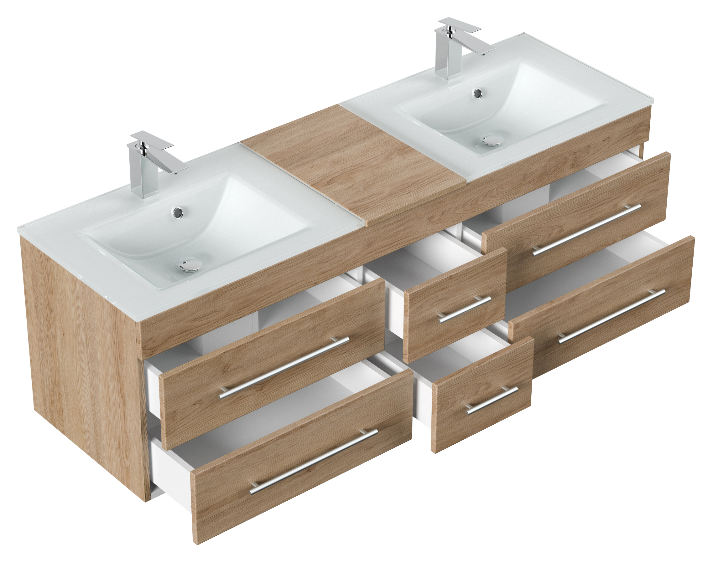 Badmöbel Vitro XL mit Doppel-Glasbecken SoftClose eiche hell