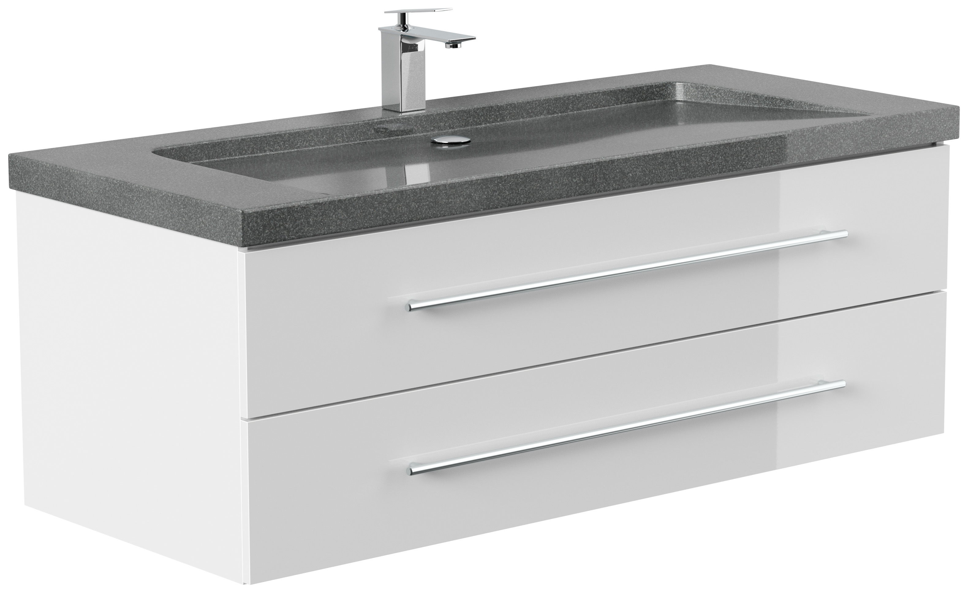 Badmöbel Granit G654 Damo 130 cm 1 Hahnloch SoftClose weiß hochglanz