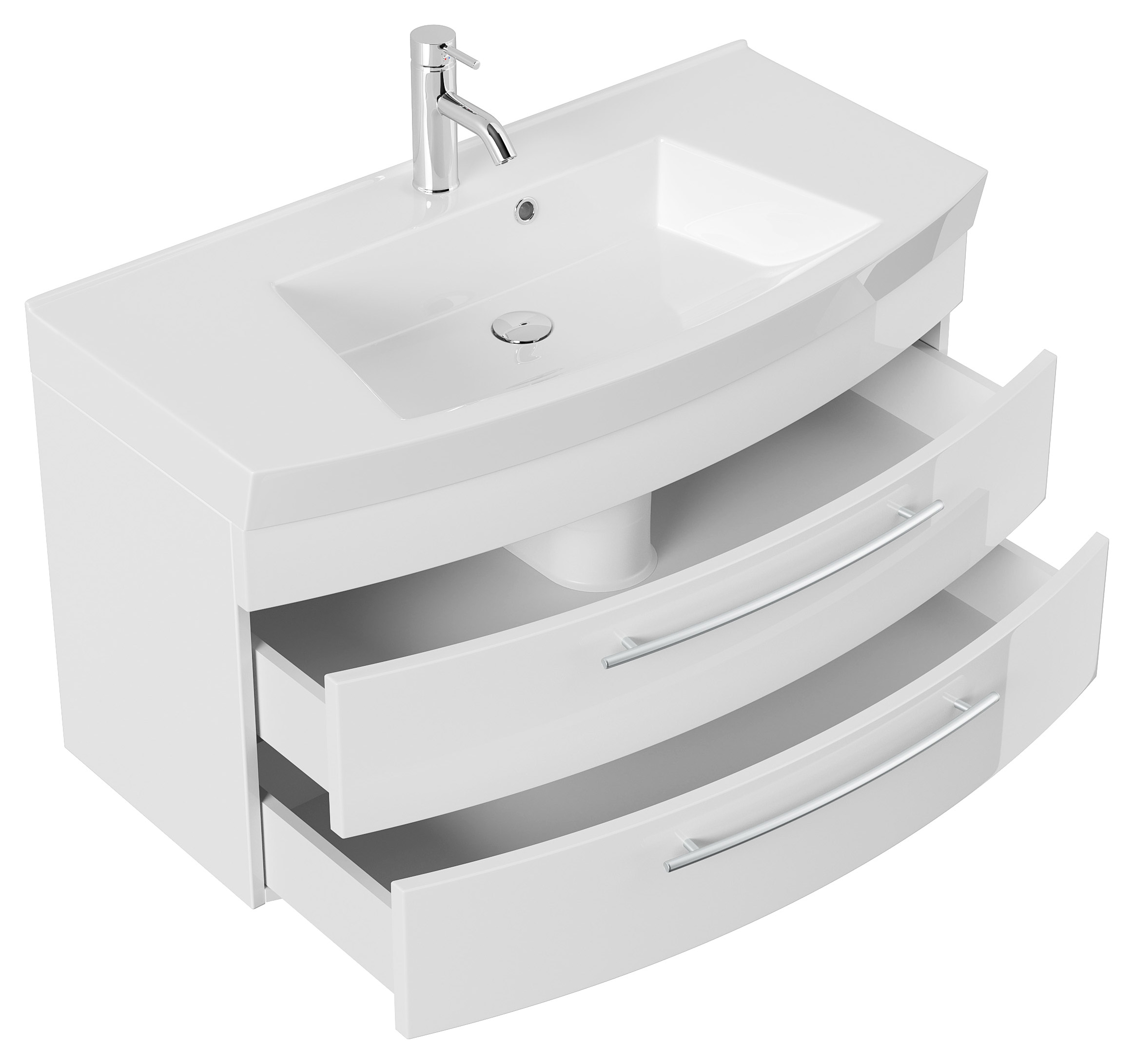 Badmöbel Bella 100 mit runder Front SoftClose weiss hochglanz