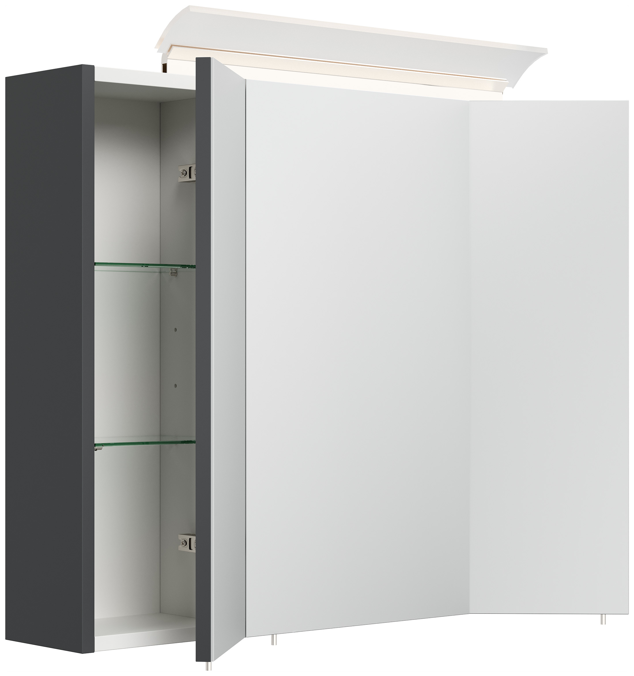 Spiegelschrank 75cm inkl. Design LED-Lampe und Glasböden grafit