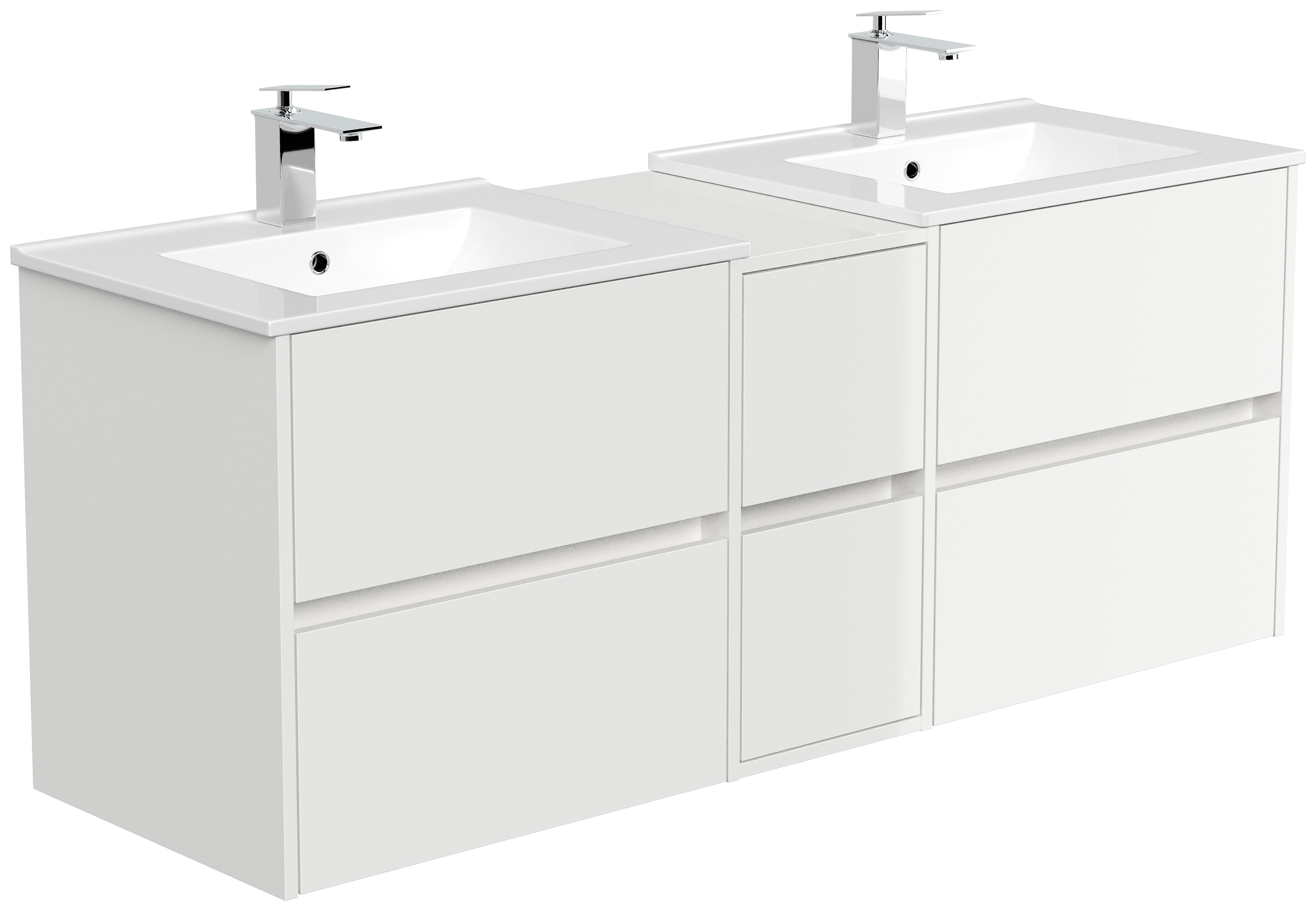 Badmöbelset Taifun 150cm 4tlg mit 2x Spiegelschrank & 3er Boxen Set weiß Hgl