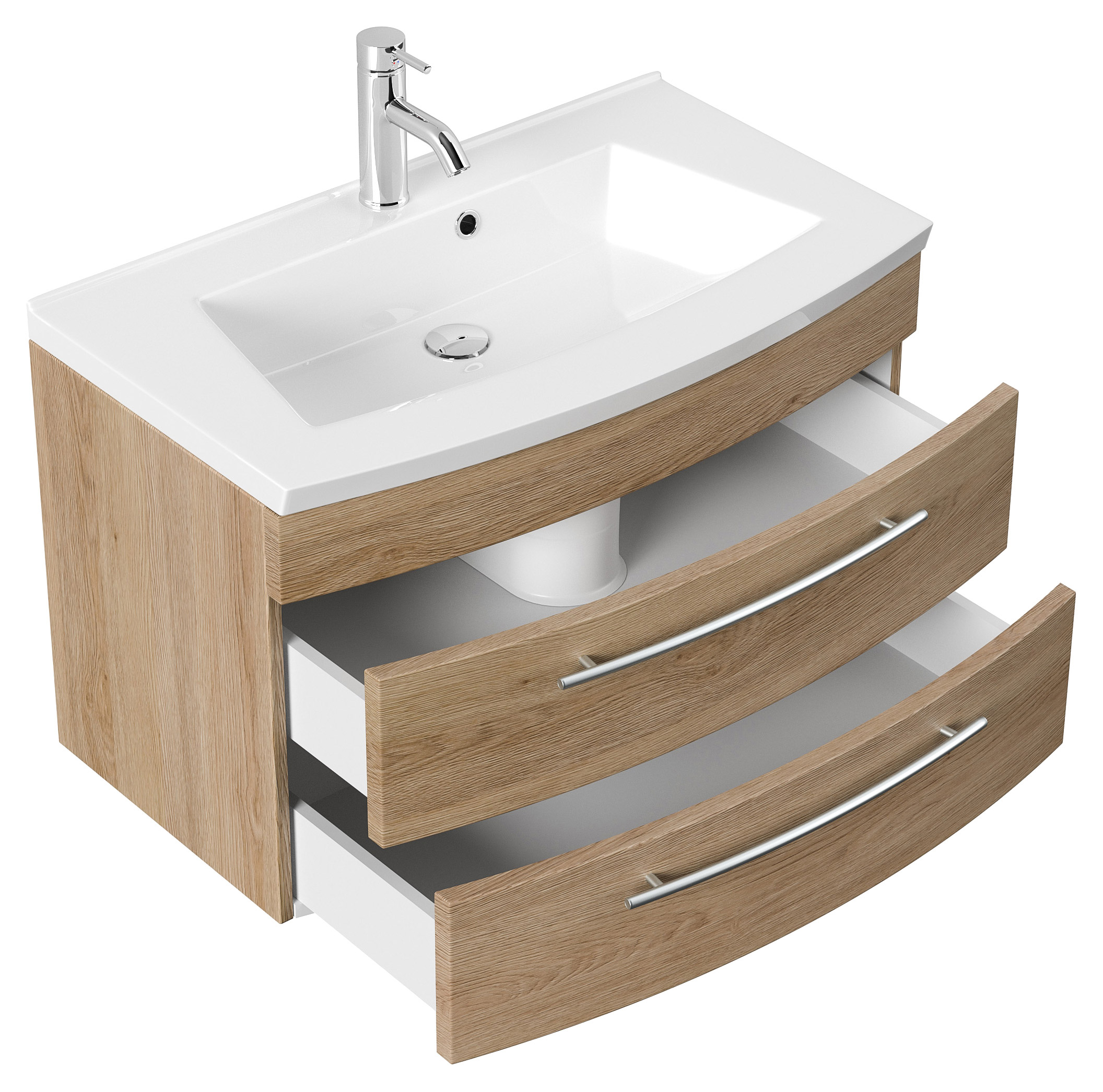 Badmöbel Bella 80 mit runder Front SoftClose eiche hell