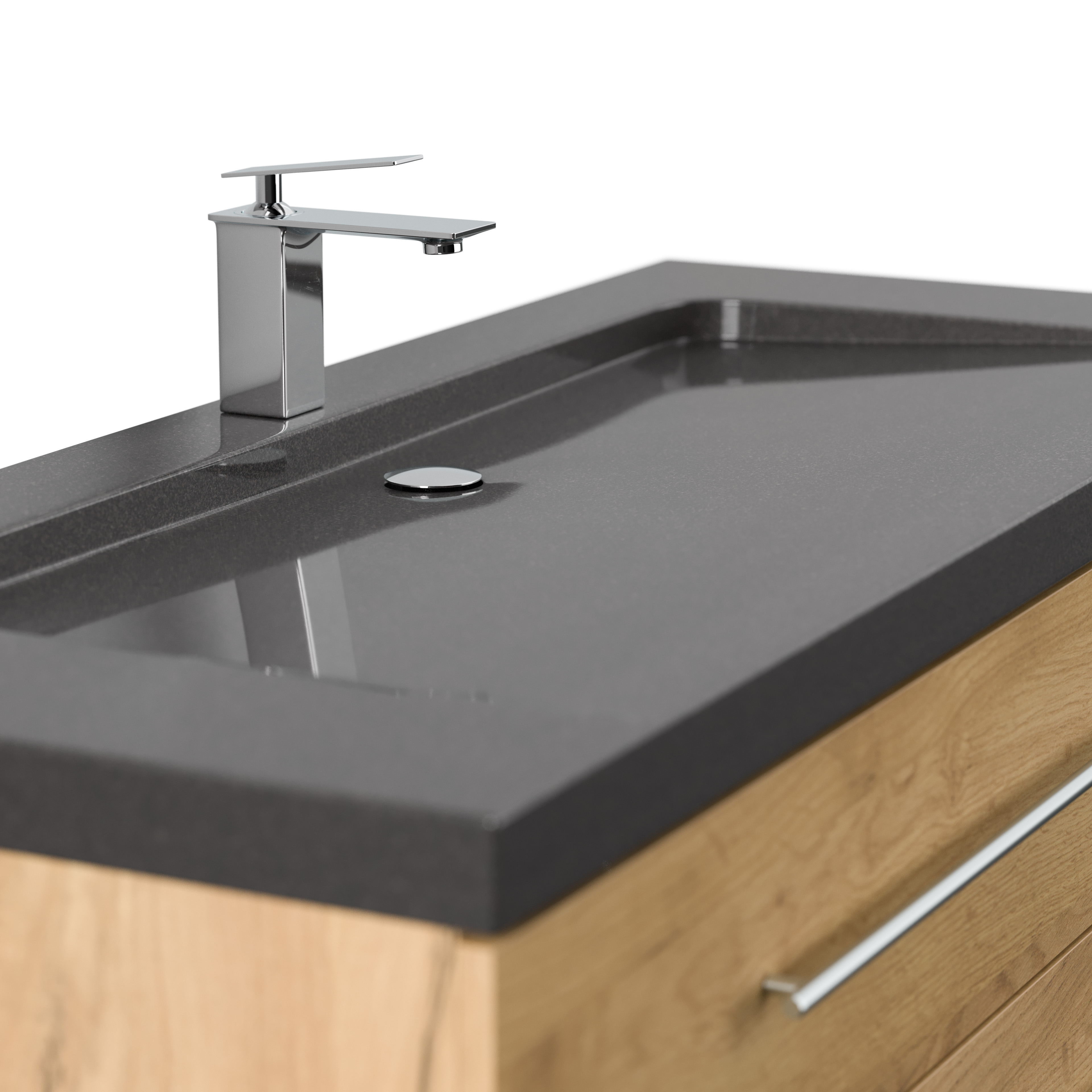 Badmöbel Granit India Black Damo 130 cm 1 Hahnloch SoftClose eiche gold