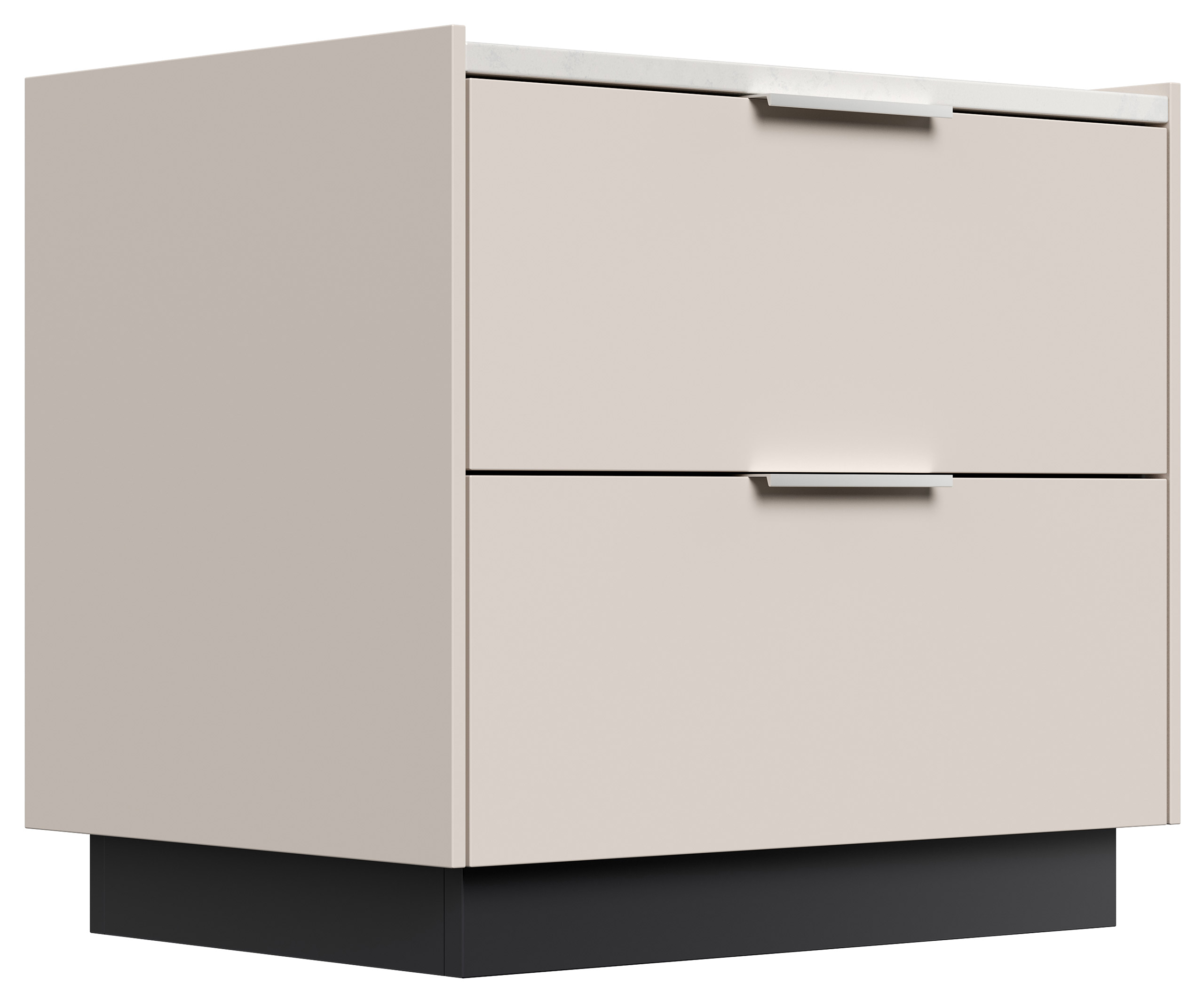 Nachttisch Kommode Artem 60cm, Quarztop, 2 Softeinzüge lackiert Creme Grafit