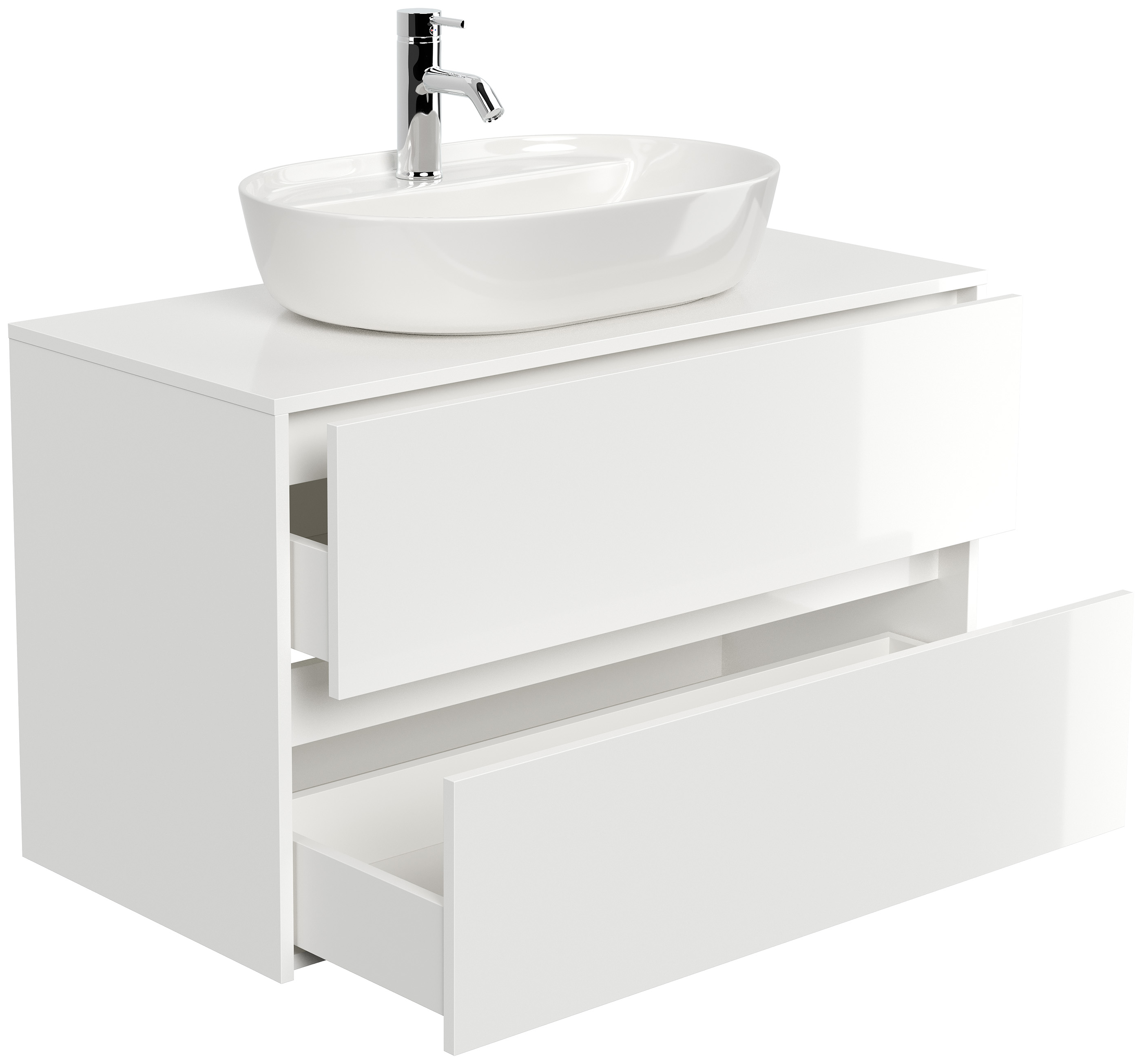 Badmöbel Taifun 100cm mit Design Aufsatzwaschbecken weiß Hgl