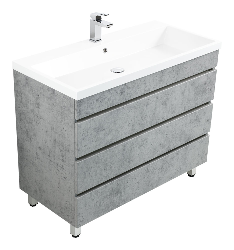 Stand Badmöbel Via 100 SoftClose beton mit drei grifflosen Schubladen