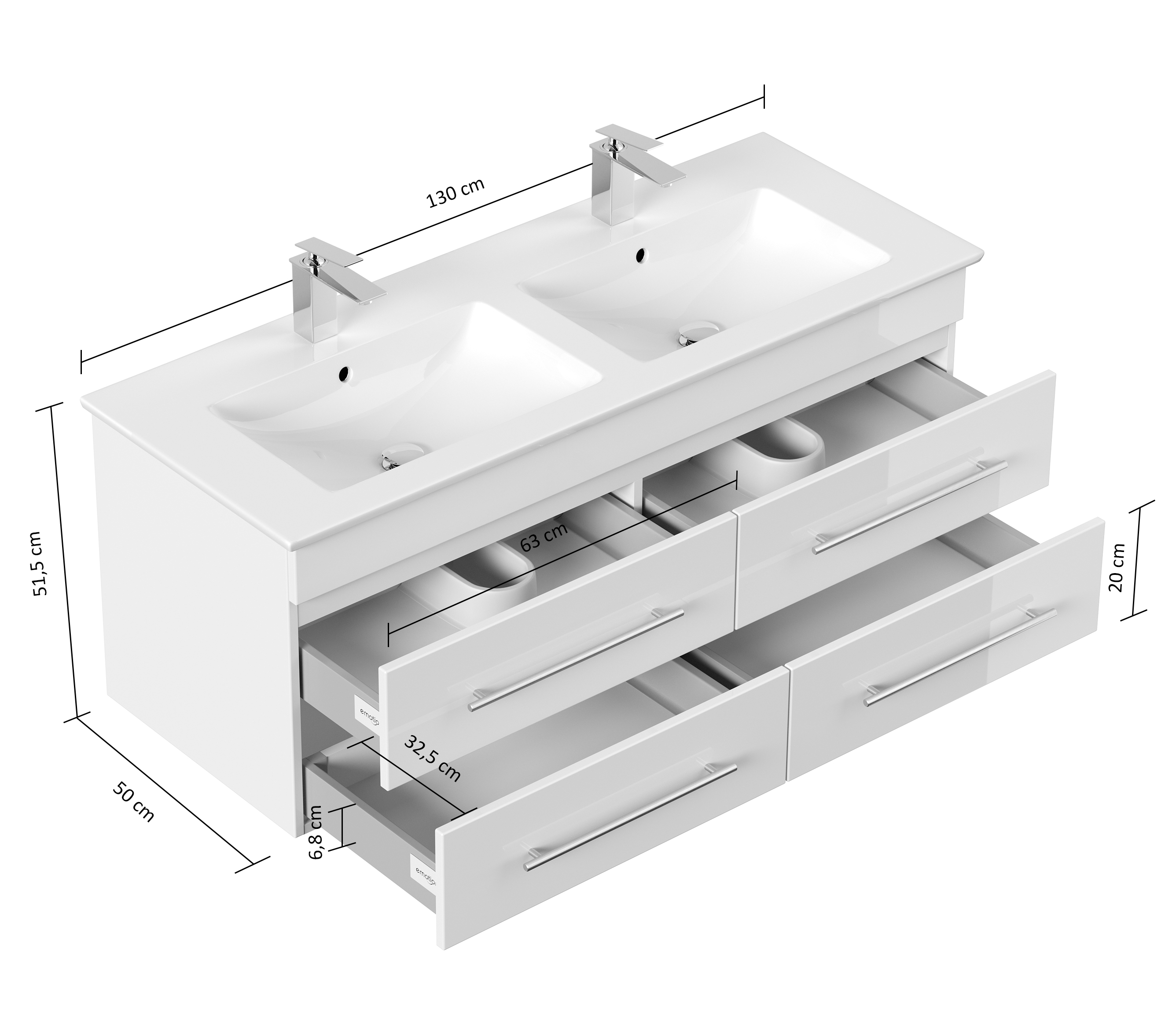 Badmöbel mit Villeroy & Boch Venticello Waschbecken 130 cm Doppel B weiss