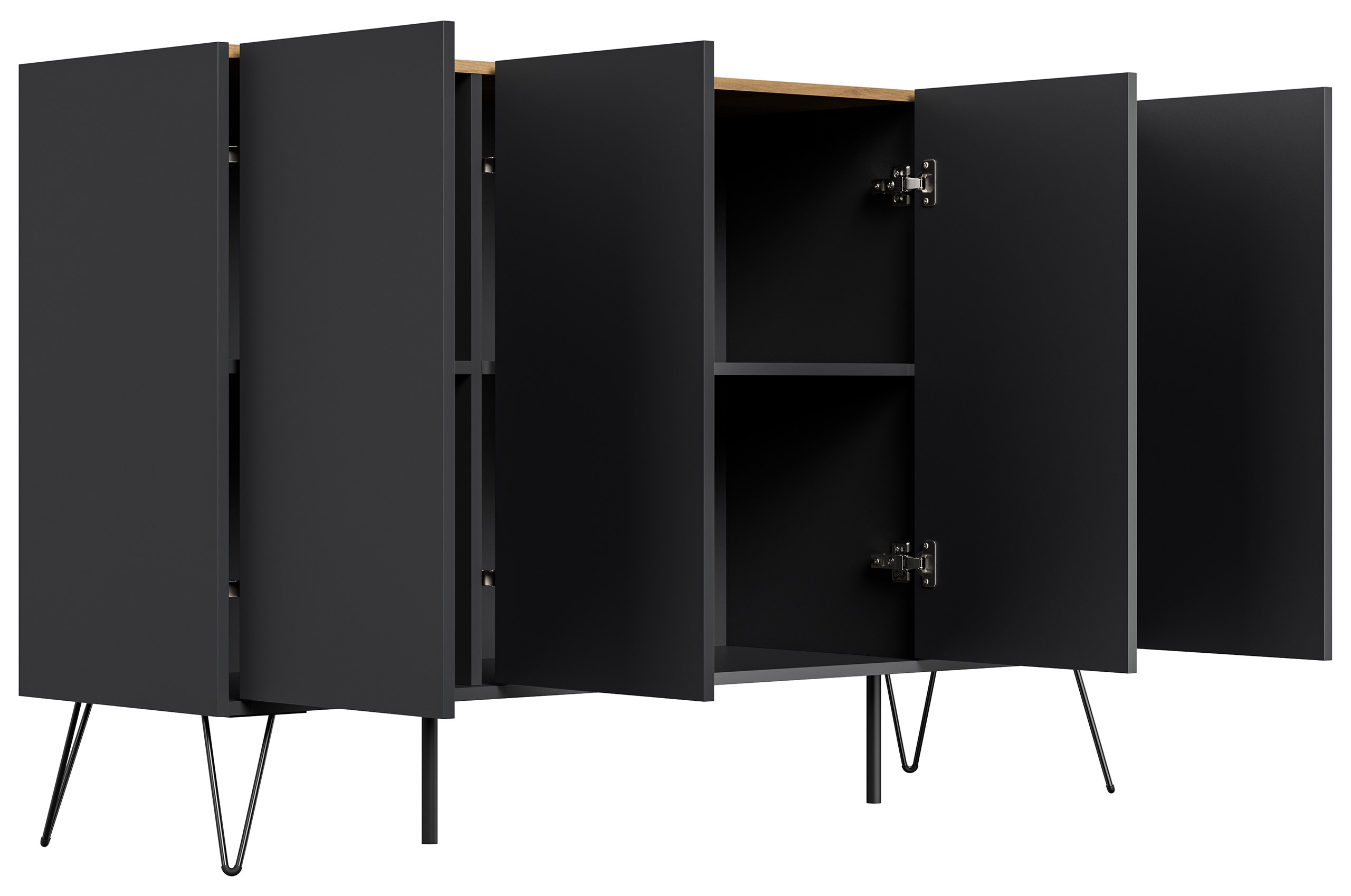 Design Sideboard Kommode Rana 155cm 4 Softclose Türen Grafit/Eiche Top