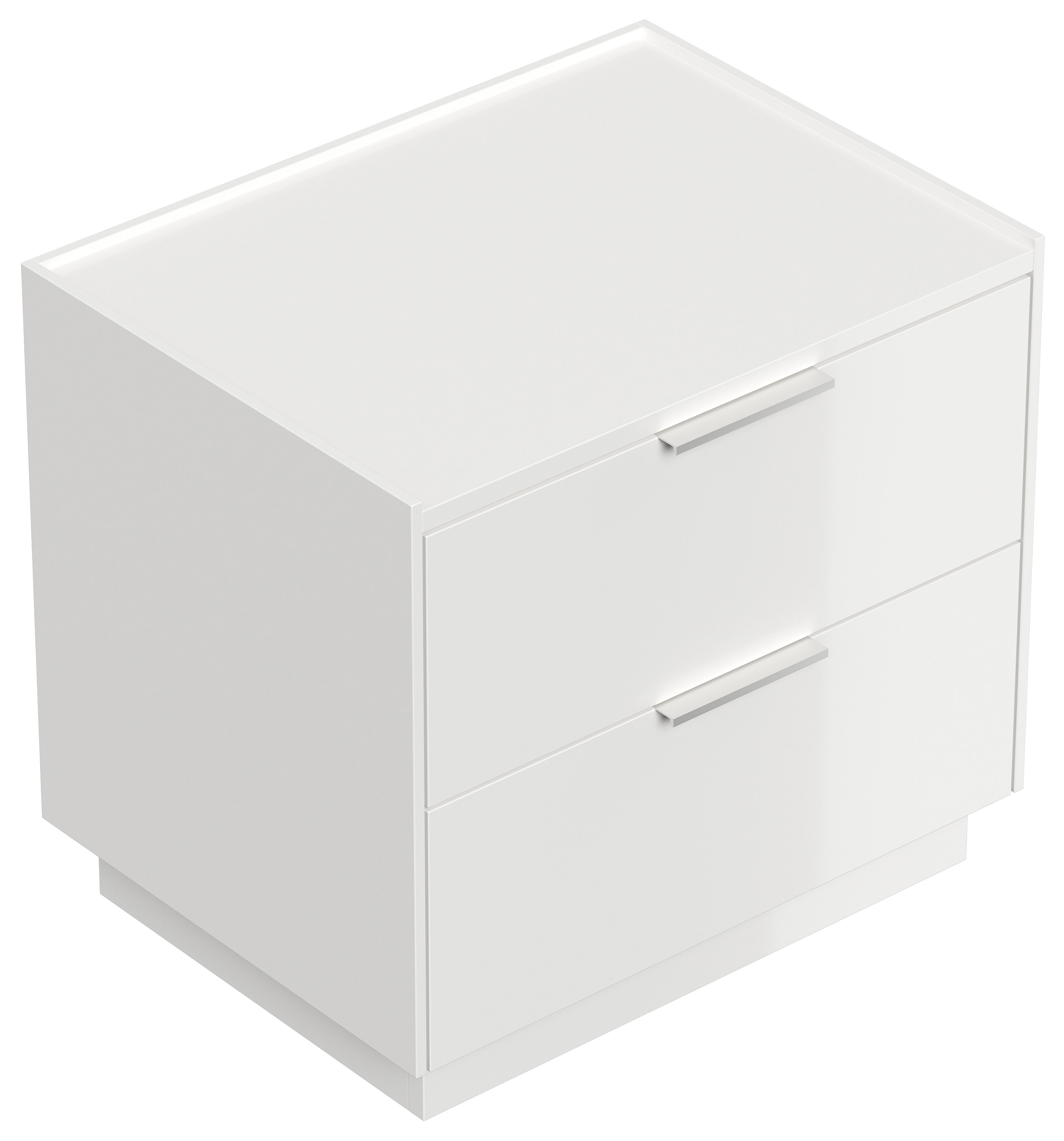 Design Nachttisch Kommode Artem 60cm, 2 Softeinzüge lackiert Weiß Hgl