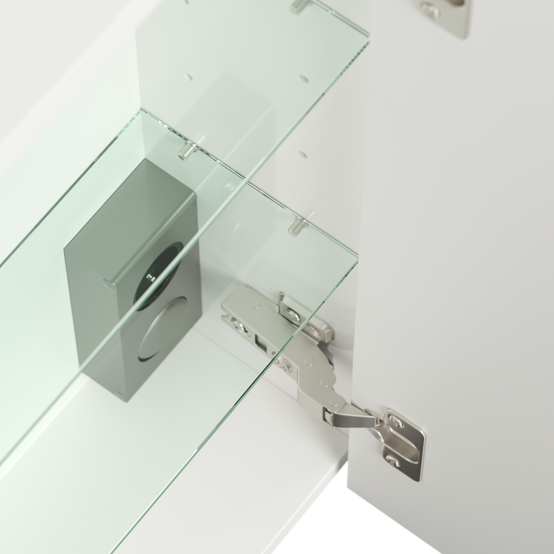 Spiegelschrank 120cm inkl. Design LED-Lampe und Glasböden weiss hochglanz