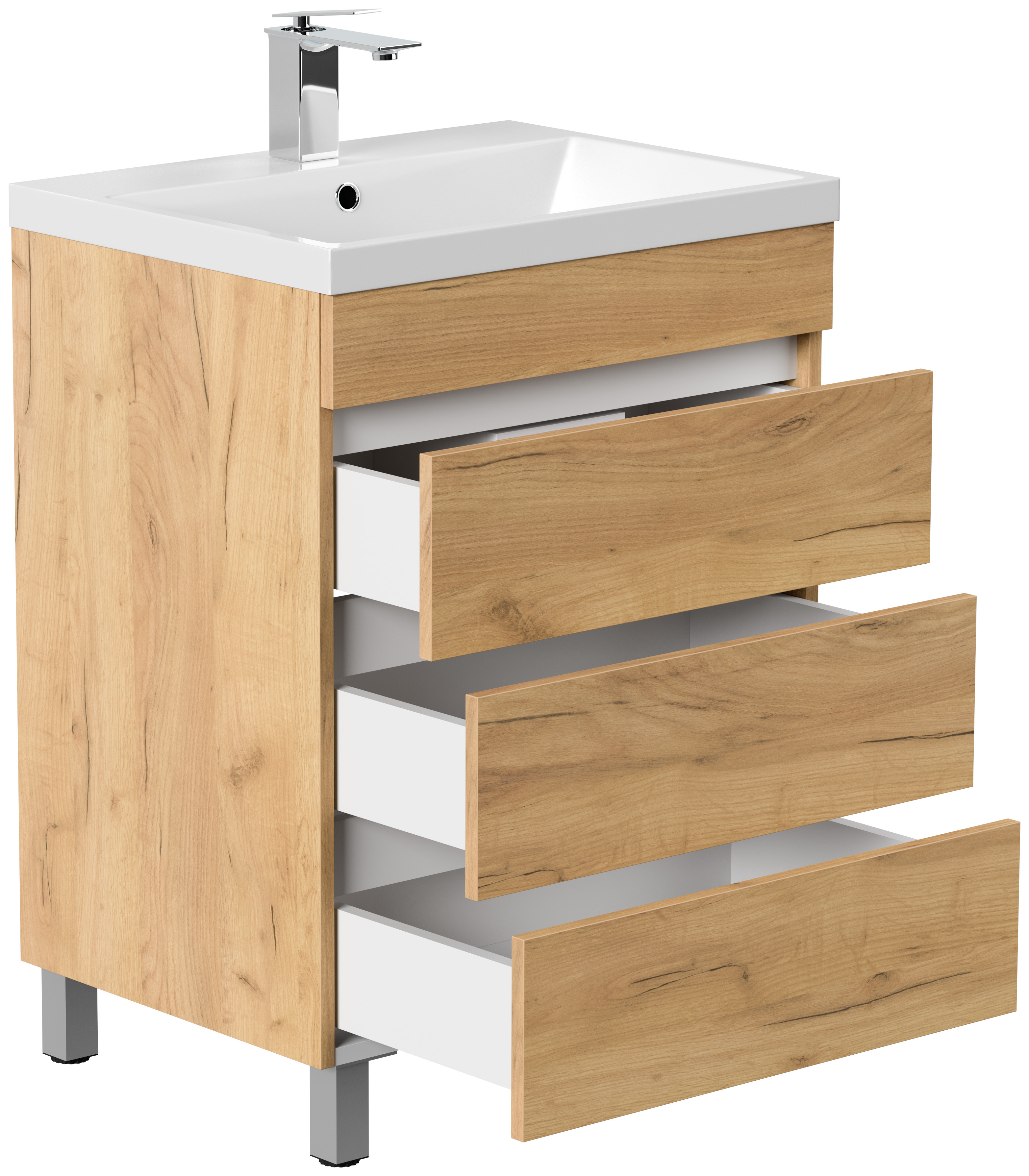 Stand Badmöbel Via 70 SoftClose eiche gold mit drei grifflosen Schubladen