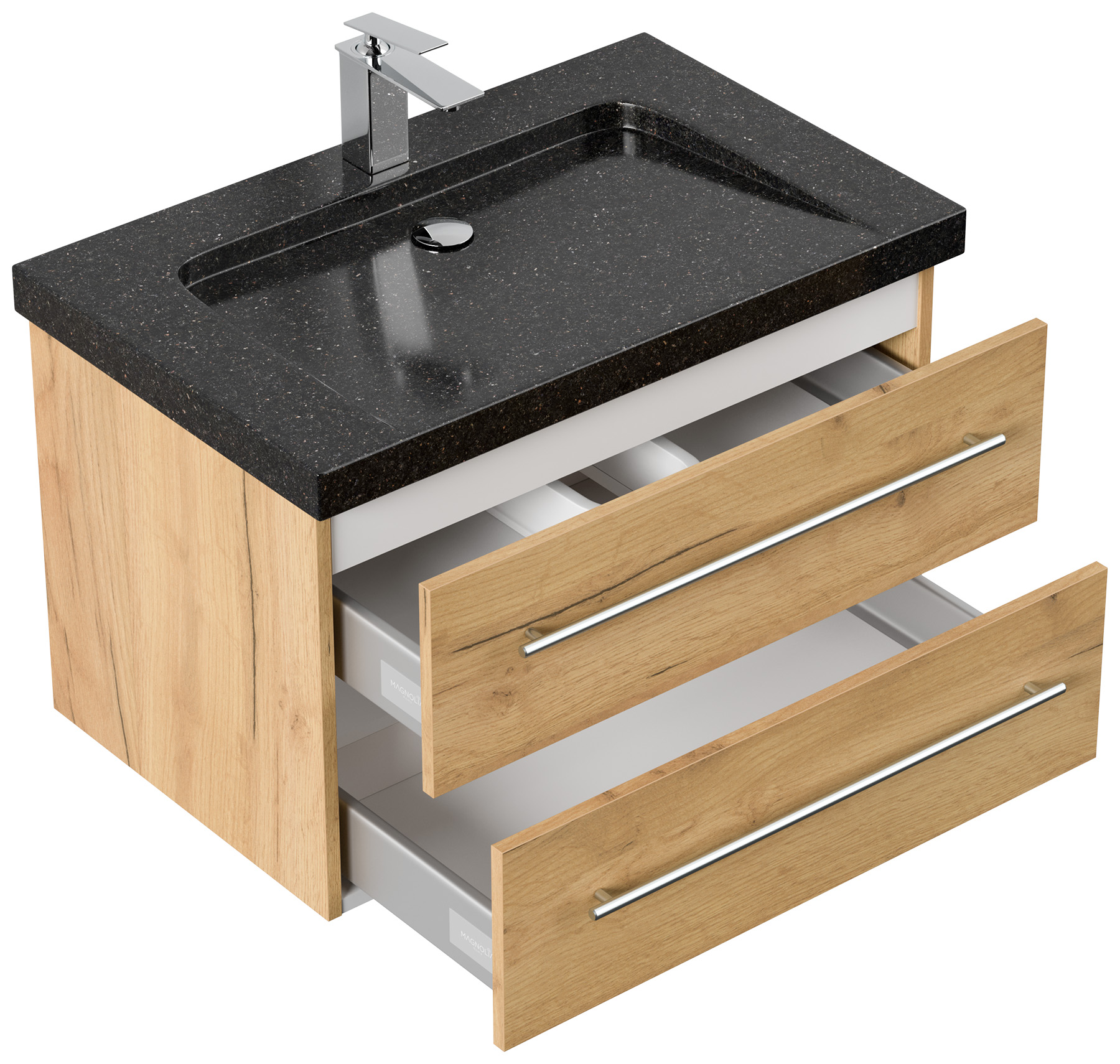 Badmöbel Granit Galaxy Black Damo 75 cm 1 Hahnloch SoftClose weiß hochglanz