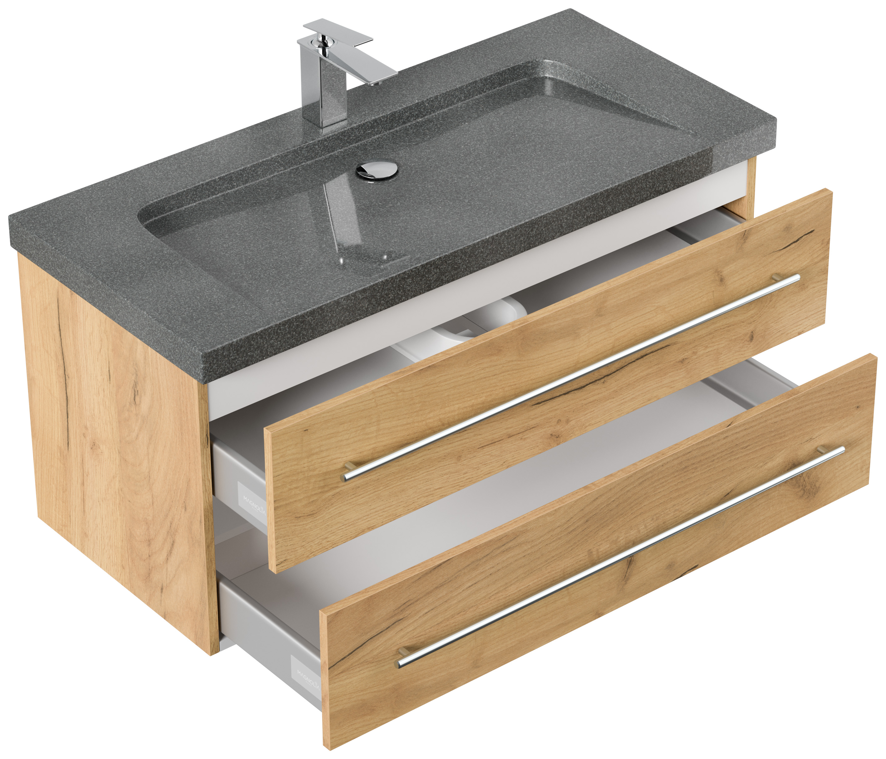 Badmöbel Granit G654 Damo 100 cm 1 Hahnloch SoftClose eiche gold