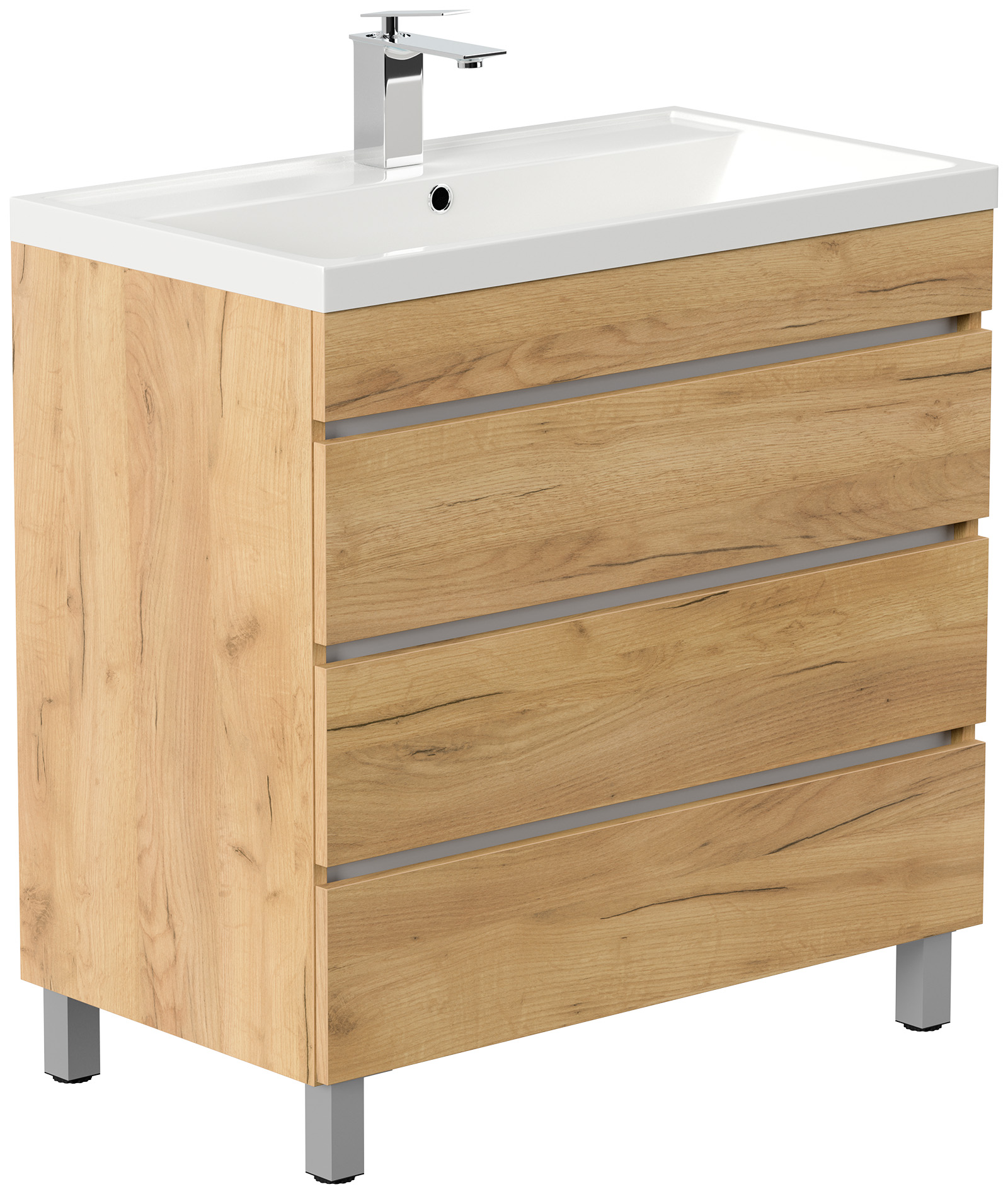 Stand Badmöbel Via 80 SoftClose eiche gold mit drei grifflosen Schubladen