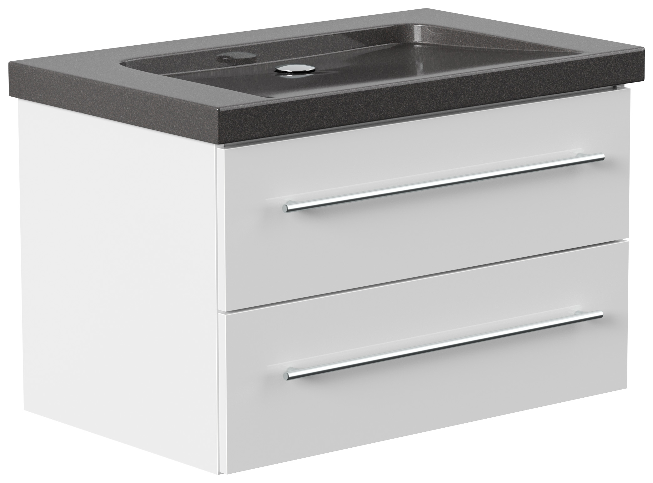 Badmöbel Granit India Black Damo 75 cm ohne Hahnloch SoftClose weiß hochglanz