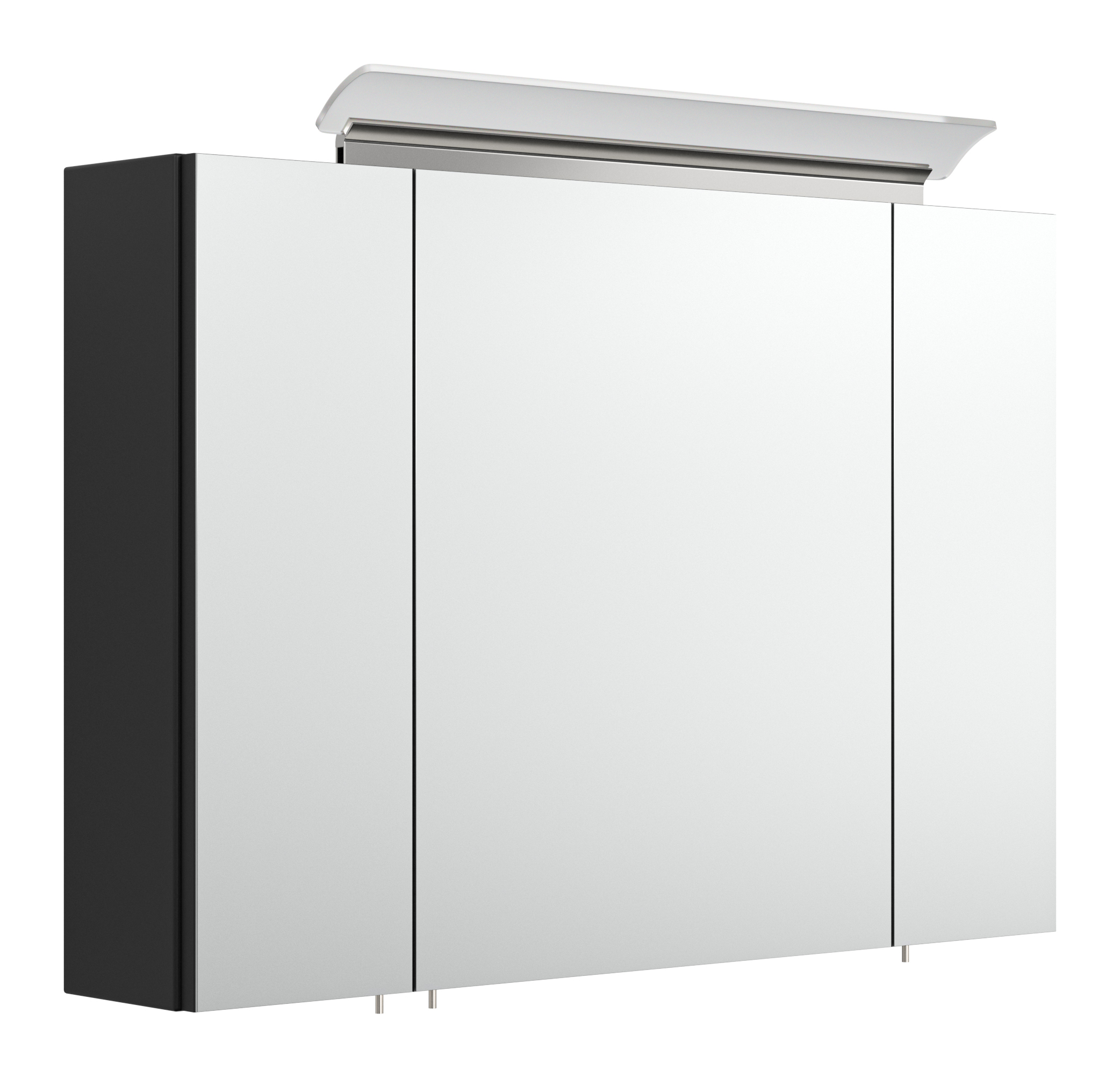 Spiegelschrank 90cm inkl. Design LED-Lampe und Glasböden schwarz